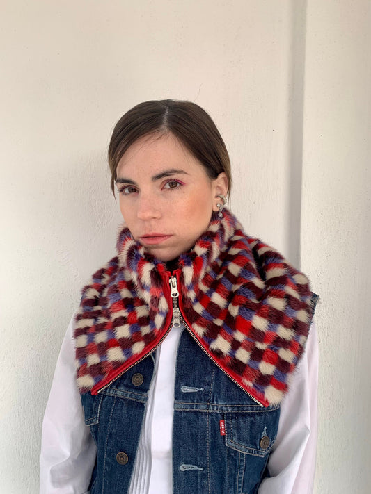 Pixelated Mink Fur Cowl: Zipped Loop Scarf