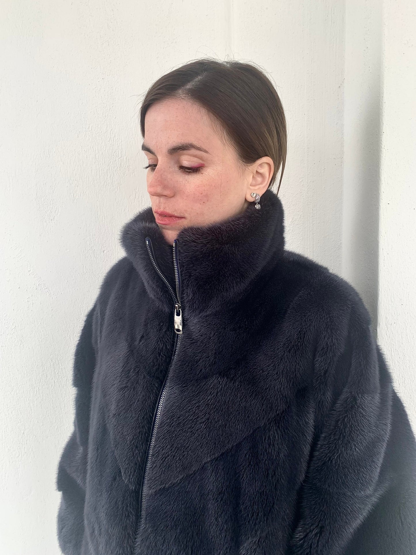 Denim Blue Mink Fur Cape: Handmade Oversized Jacket