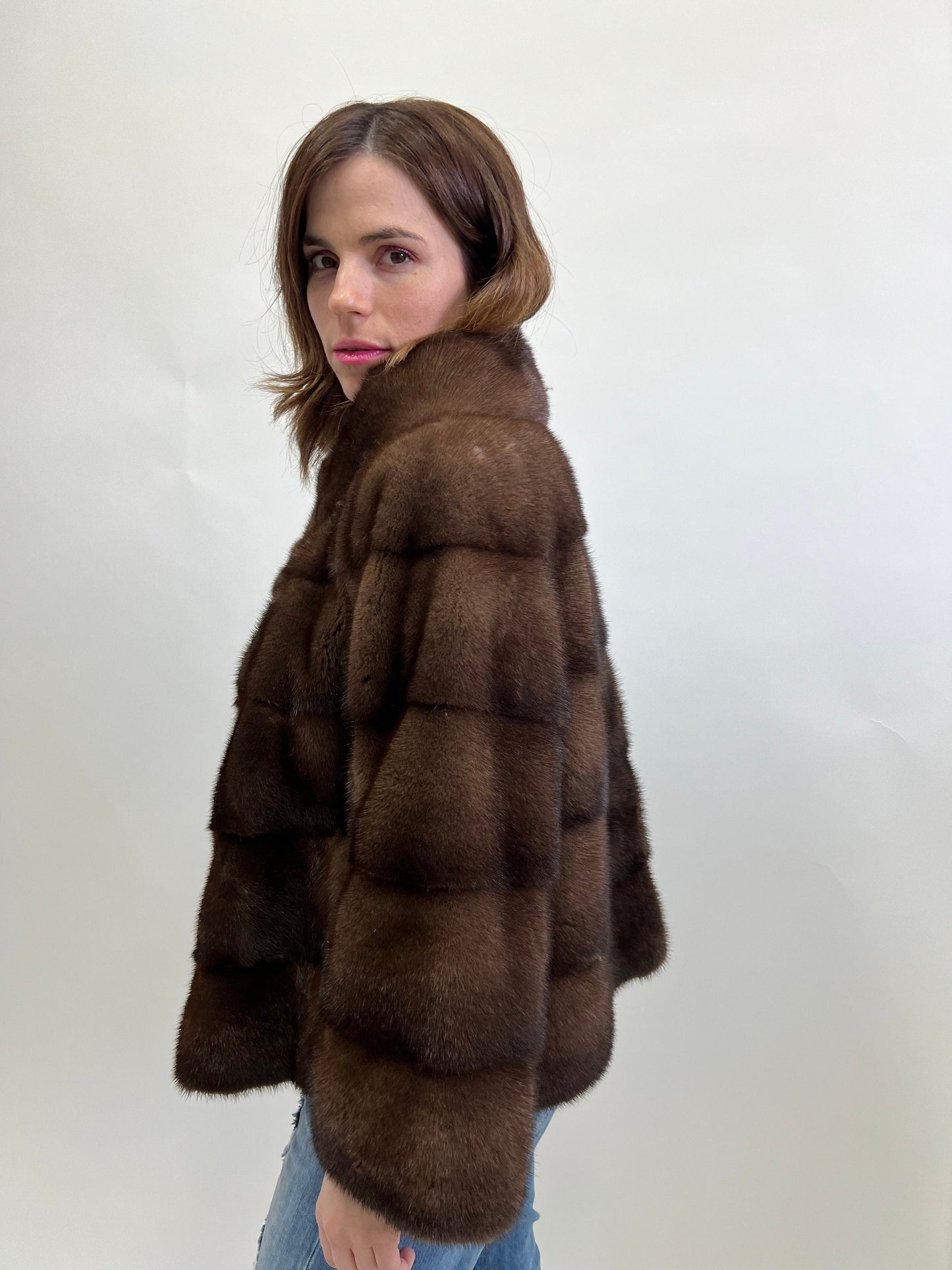 Brown Mink Fur Jacket: Handmade Saga Mink Coat