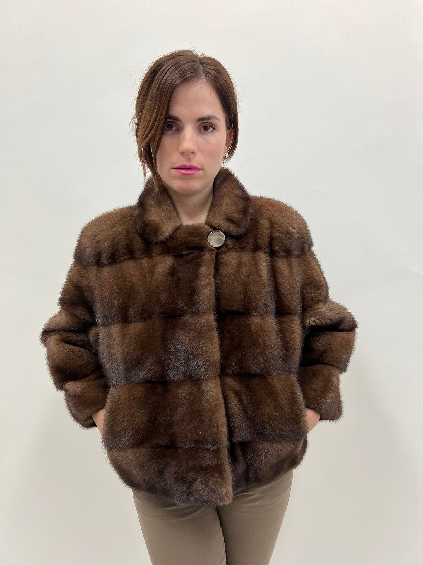 Demi Buff Mink Fur Bolero Jacket: Horizontal Collar, Full Skin
