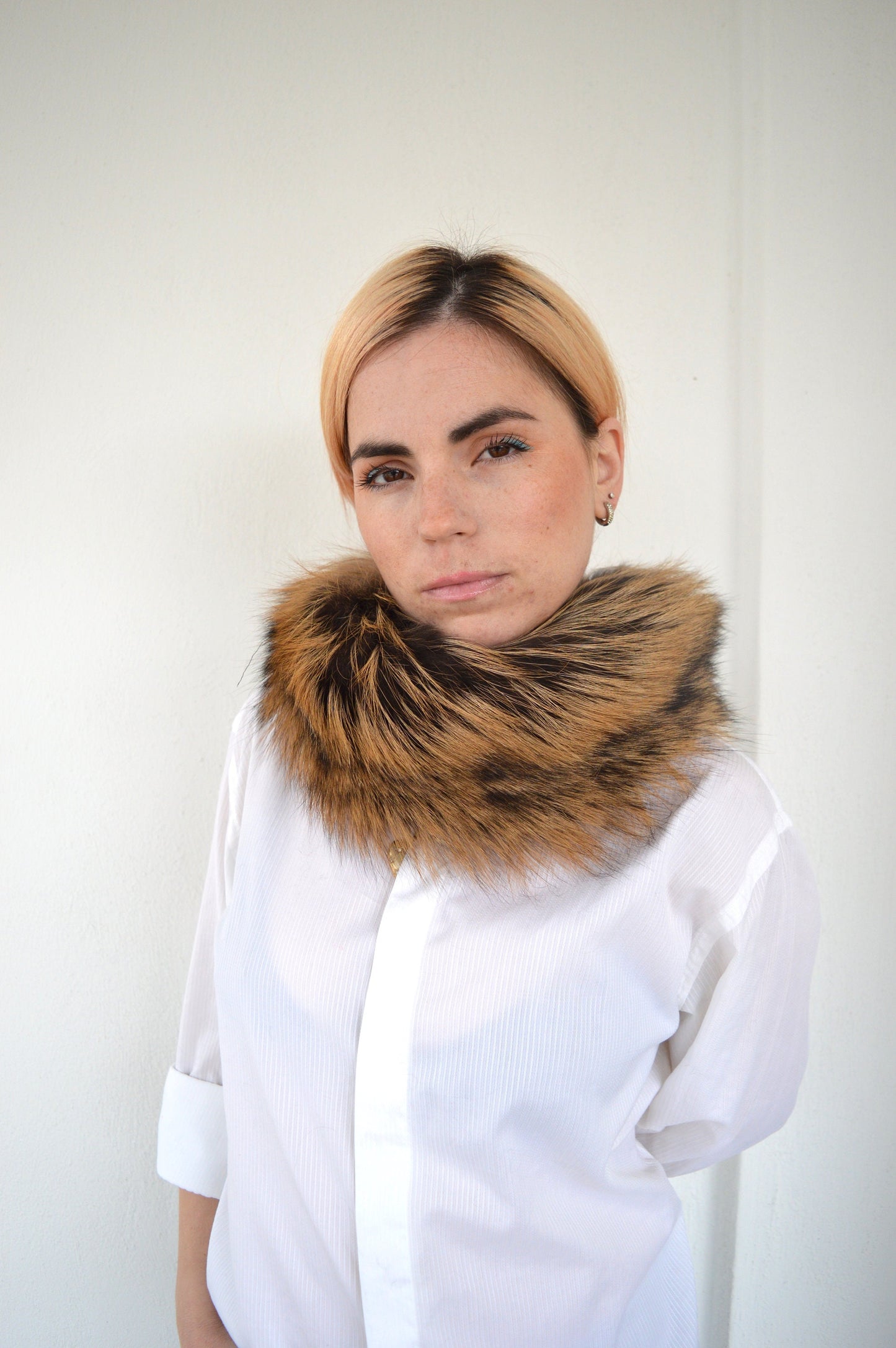 Real Golden Fox Fur Headband Collar: Winter Loop Scarf