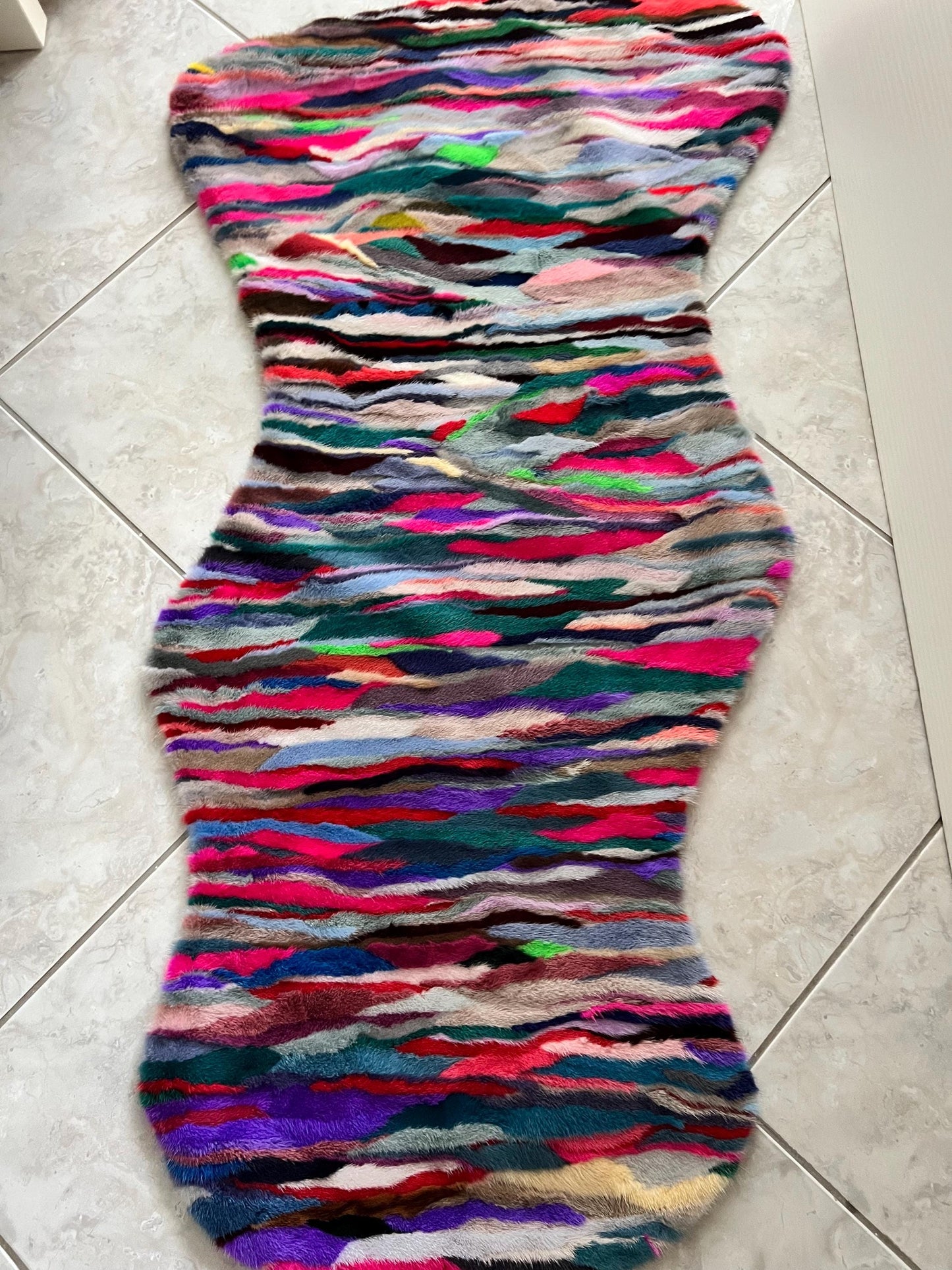 Multicolor Mink Fur Throw: Boho Deco Armchair Rug