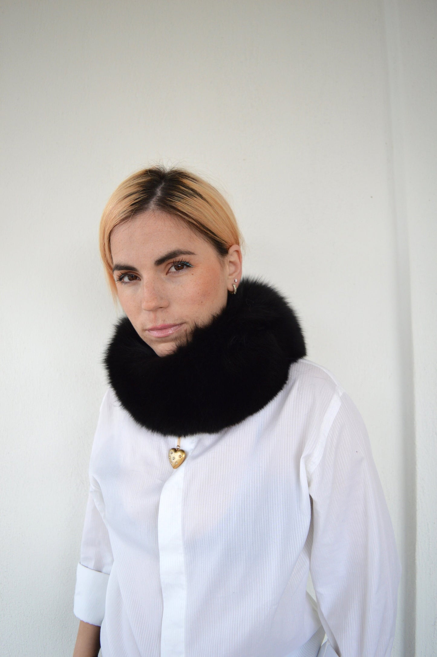 Real Black Fox Fur Headband Collar, Winter Loop Scarf