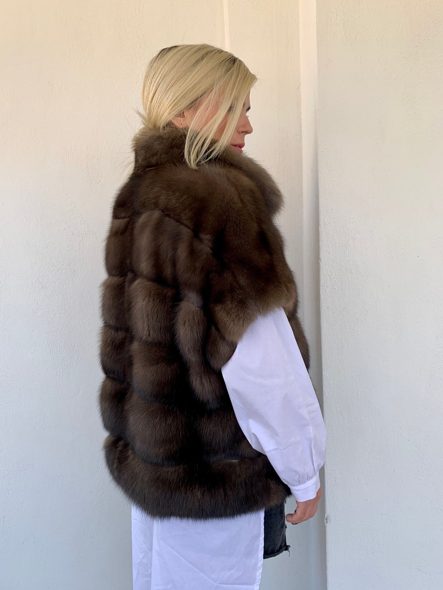 Barguzinsky Sable Fur Jacket: Brown Leather Trim, Cashmere Lined