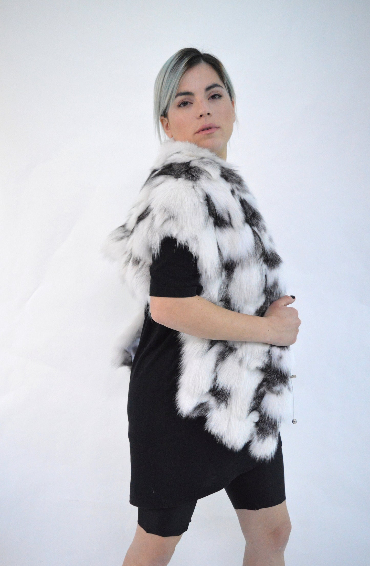 White Fox Fur Stole: Bridal Bolero Shawl, Size Small
