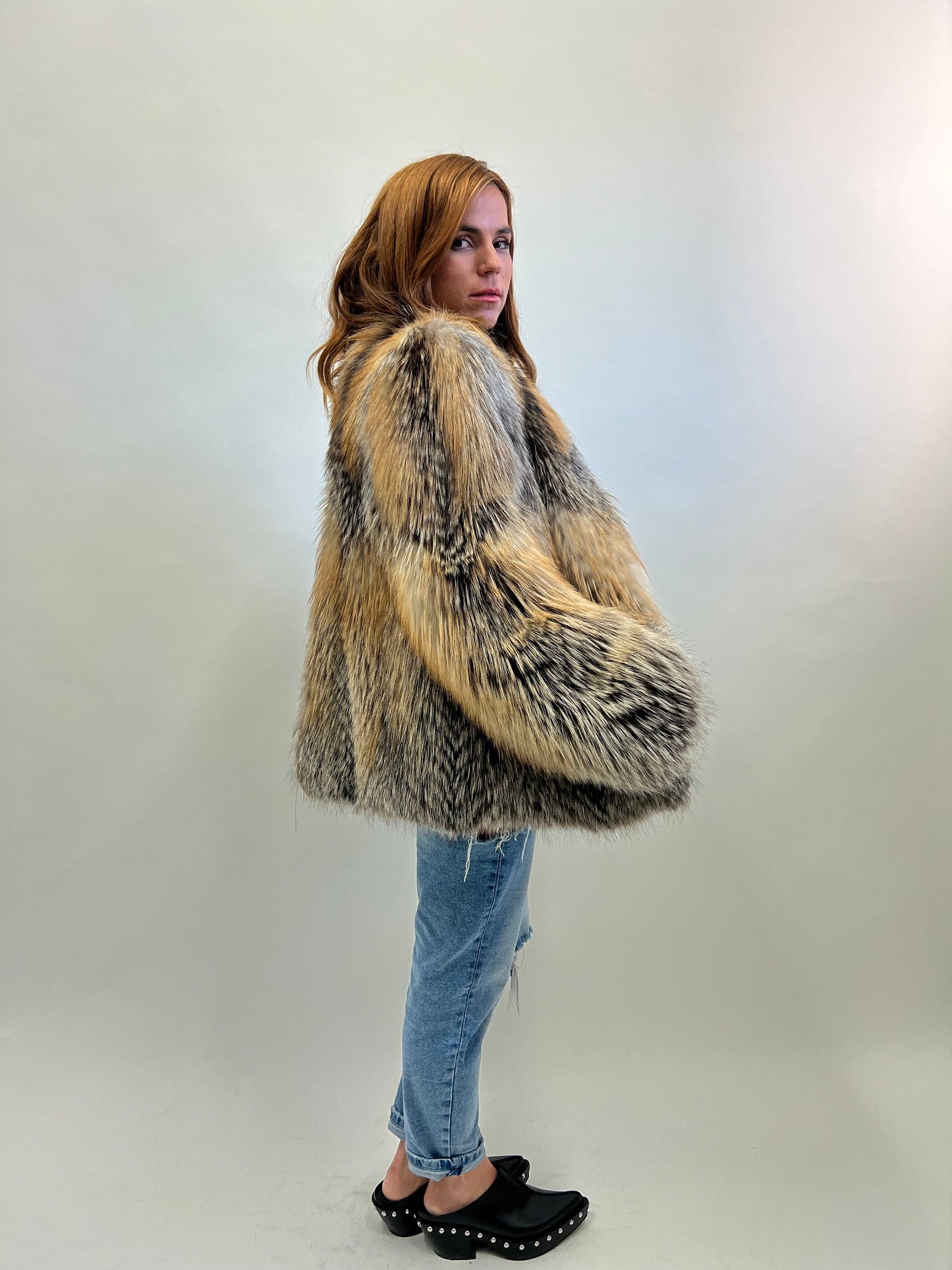 Real Gold Cross Fox Fur Jacket - Stylish Luxury Gift