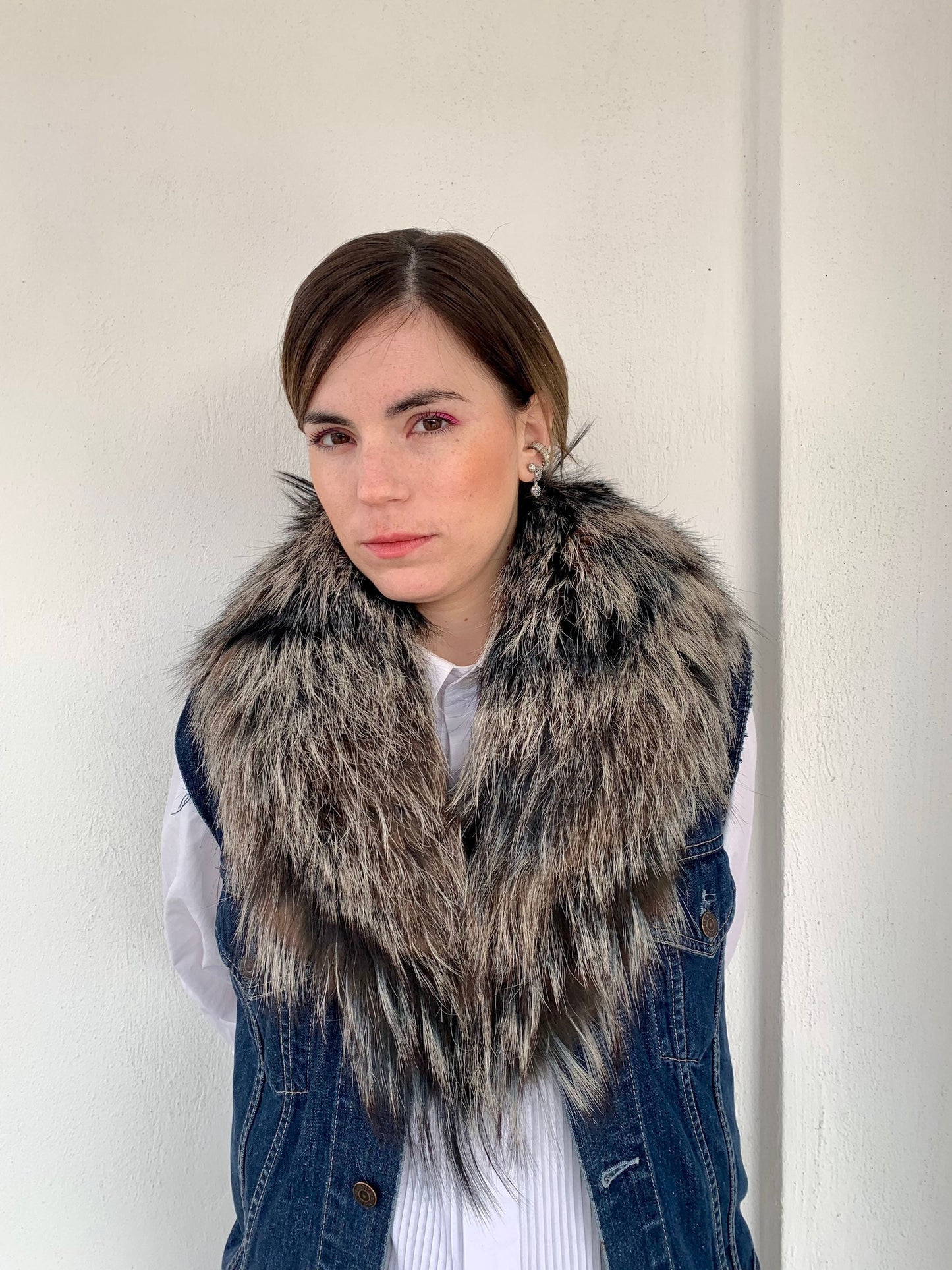 Silver Fox Fur Collar: Genuine Fur Stole, Winter Shawl