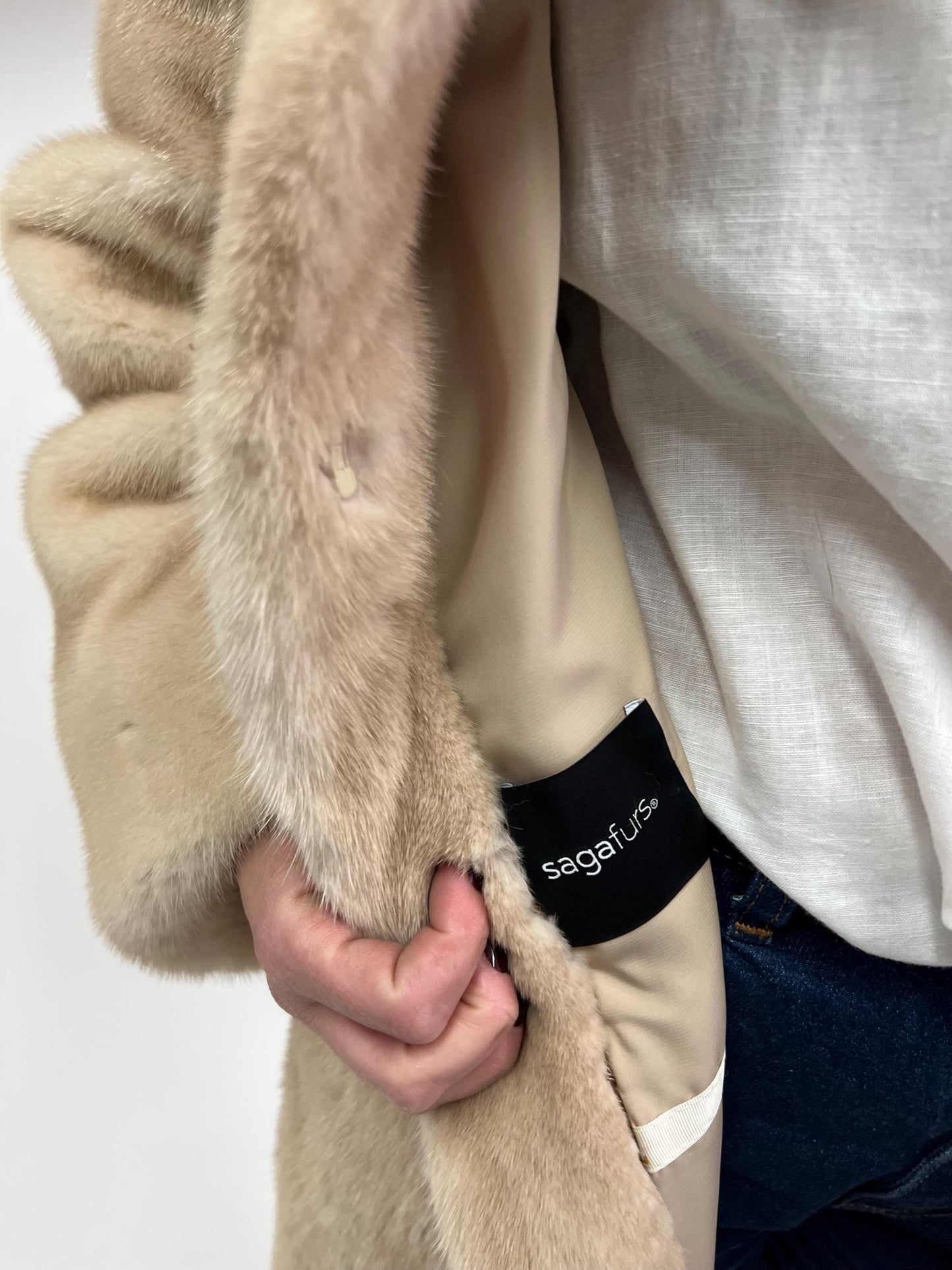 Real Saga Mink Fur Coat: Beige Palomino Velvet, Luxury Gift