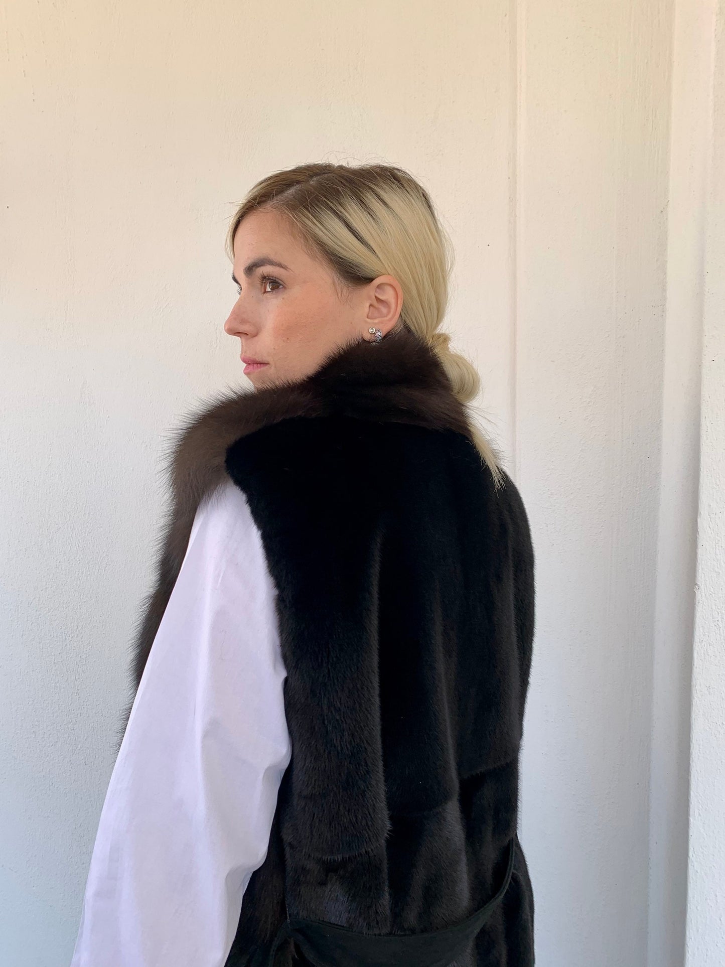 Real Sable Fur Vest: Velvet Mink Back, Suede Belt Trim