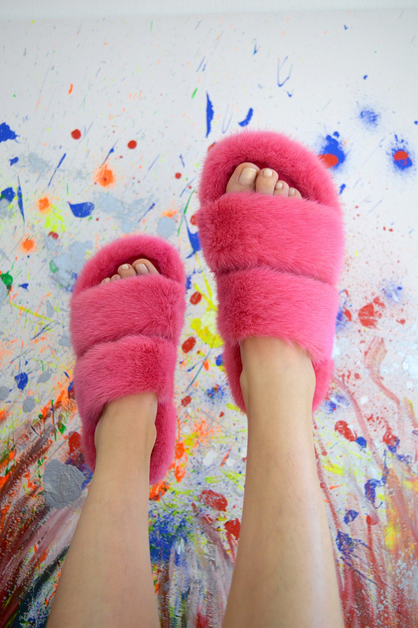 Pink Mink Fur Slides: Luxury Fur Slippers