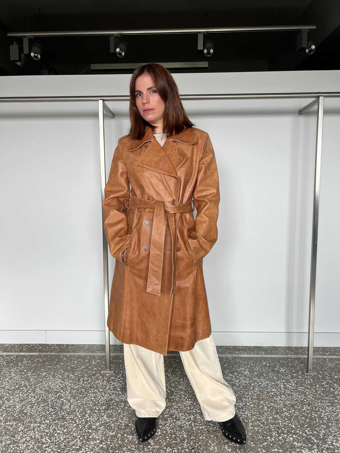 Handmade Whiskey Distressed Leather Coat, Tan Brown Fur Collar