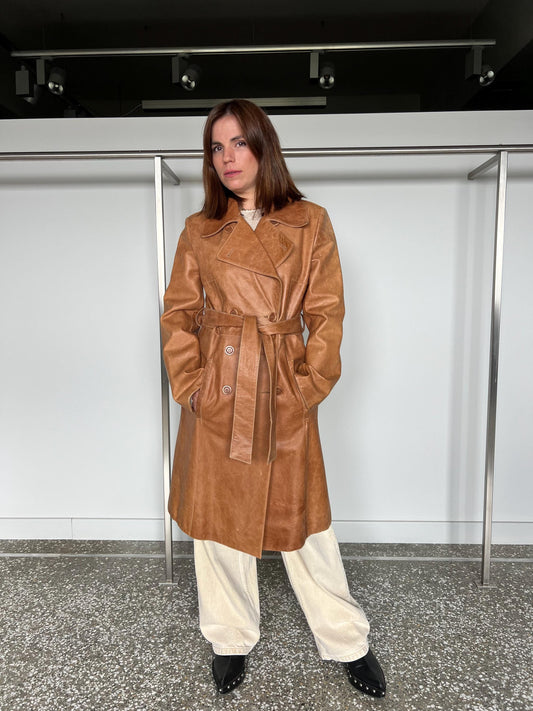 Handmade Whiskey Distressed Leather Coat, Tan Brown Fur Collar