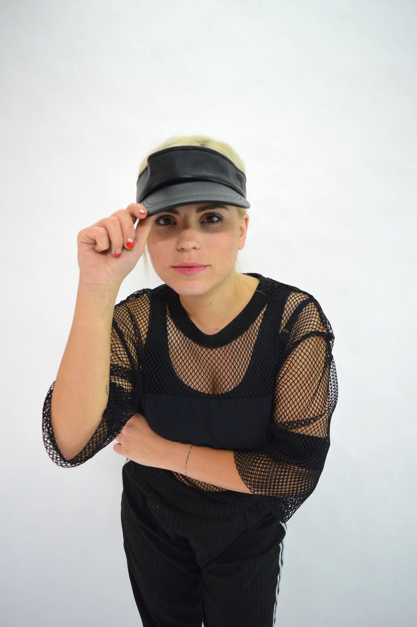 Genuine Leather Visor: Black Tennis Hat, Adjustable Jockey Cap