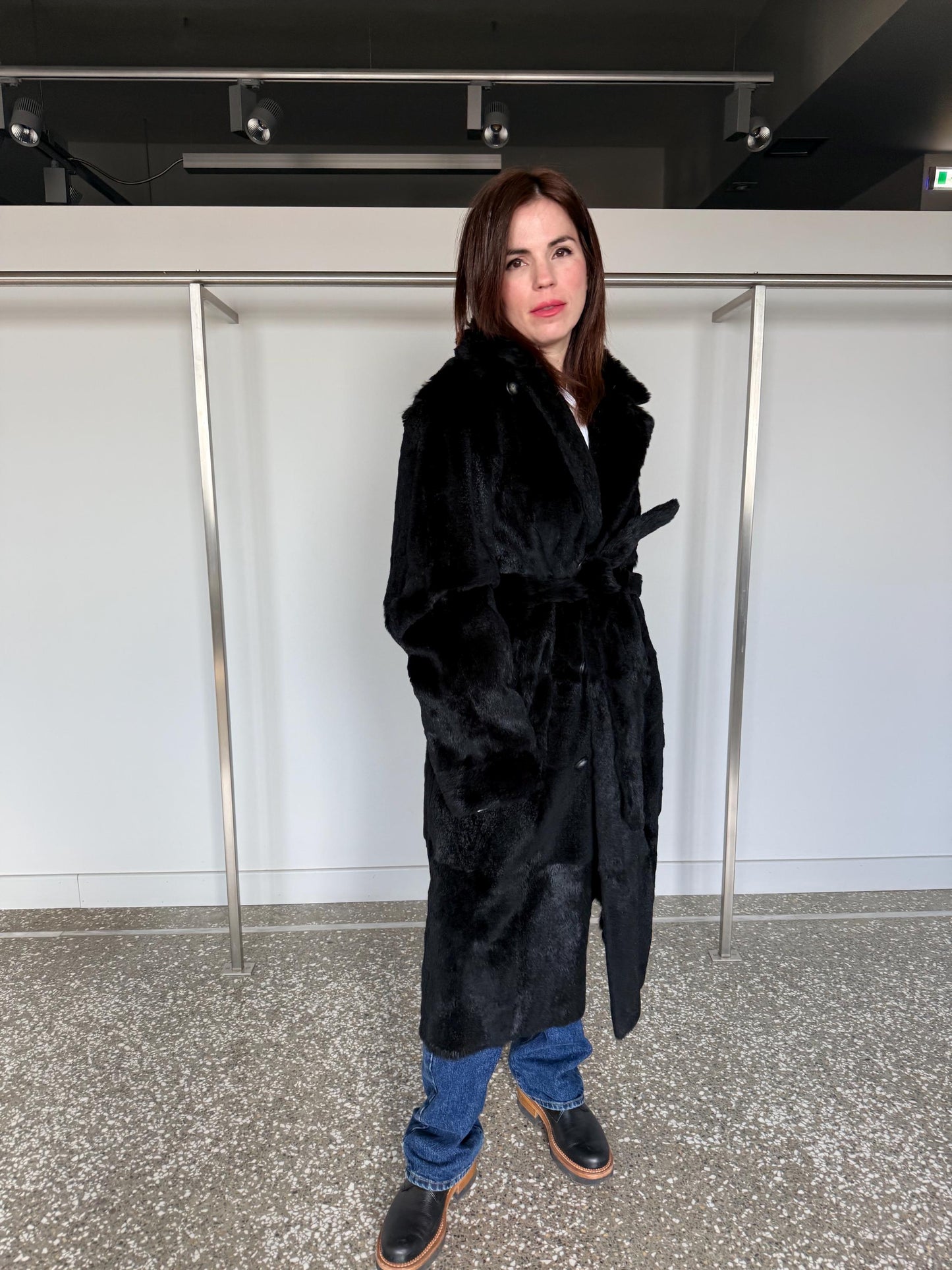 Handmade Black rex rabbit Fur Jacket:Reversible  super warm Sheepskin Coat