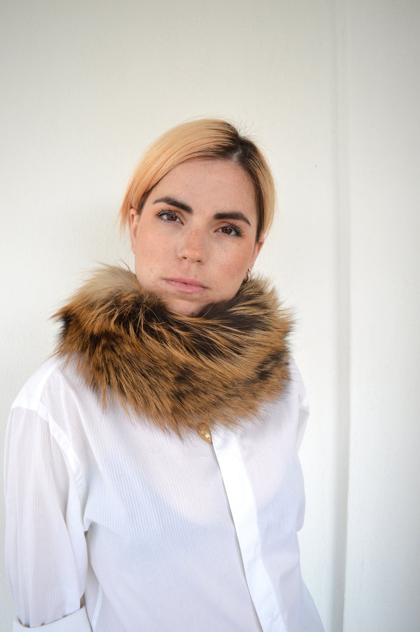 Real Golden Fox Fur Headband Collar: Winter Loop Scarf