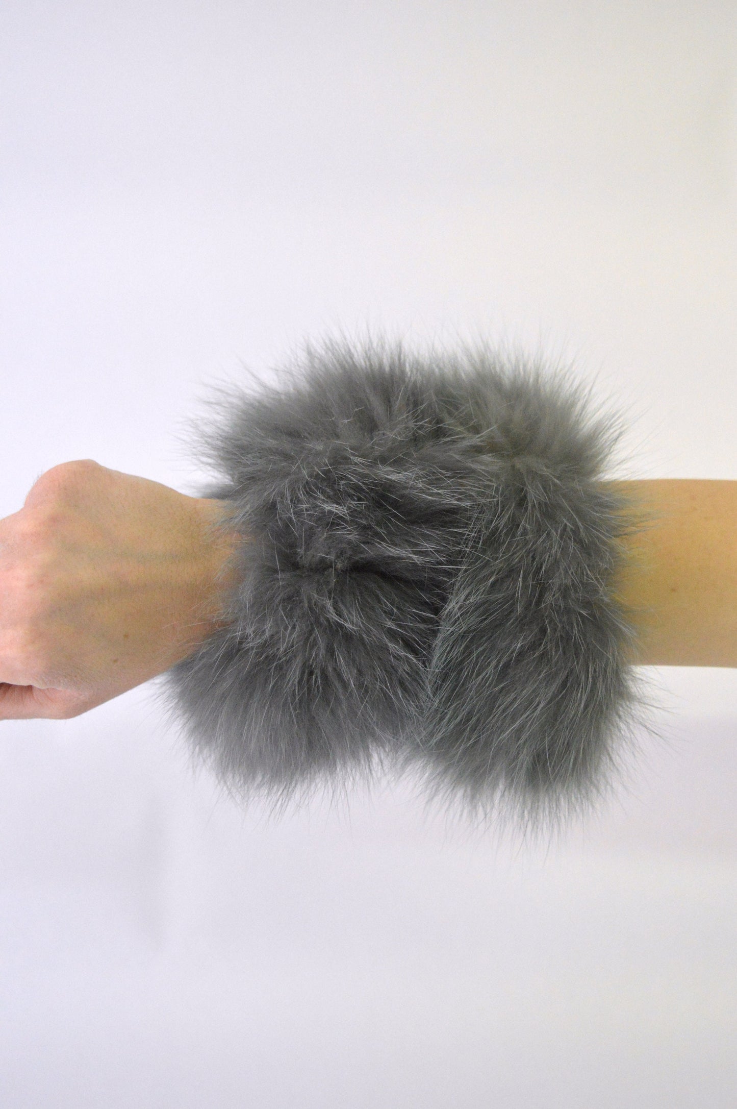 Gray Fox Fur Scrunchie: Fluffy Hair Elastic Bangle