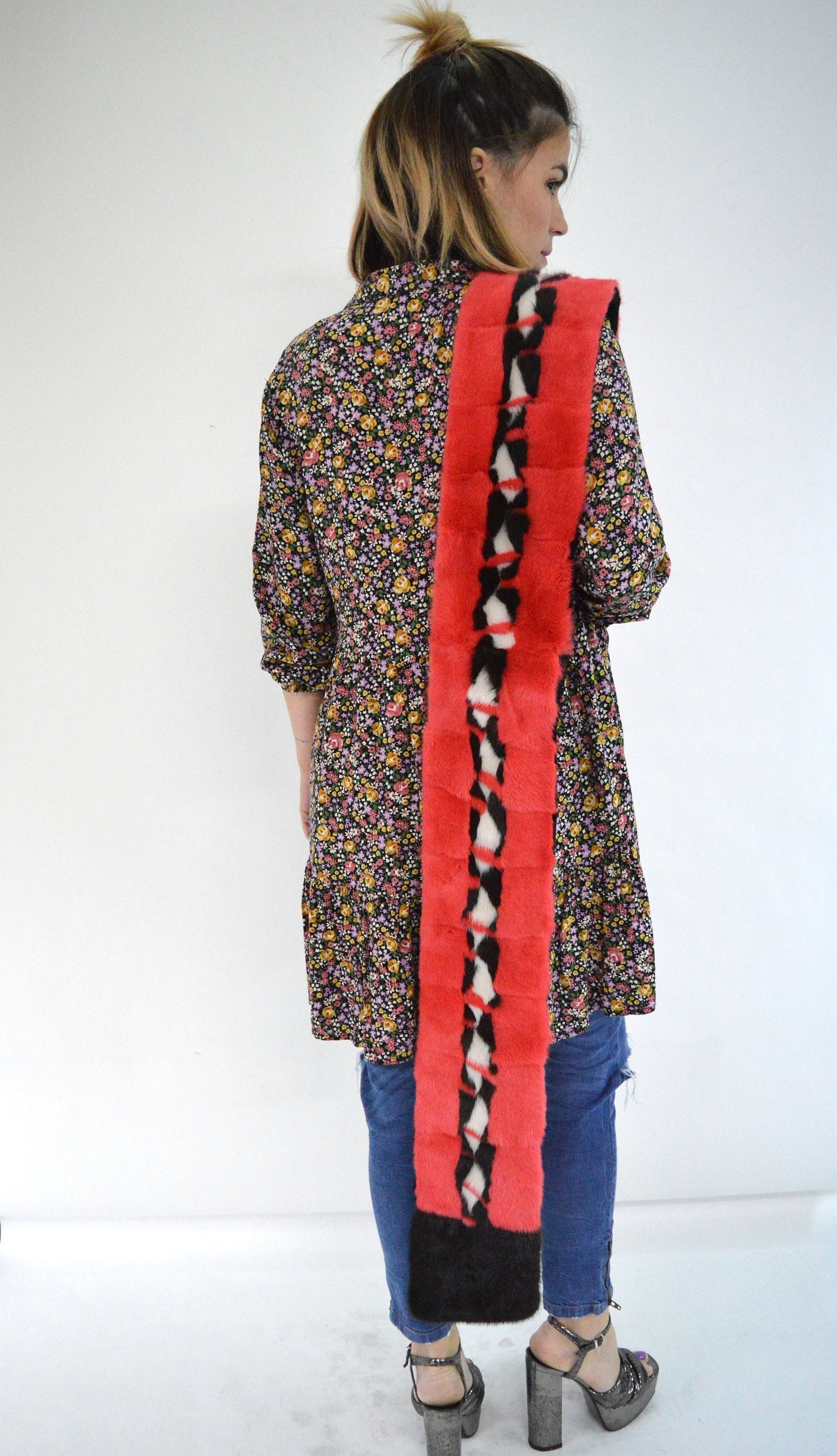 Multicolour Mink Fur Scarf: Handmade Neck Warmer Loop