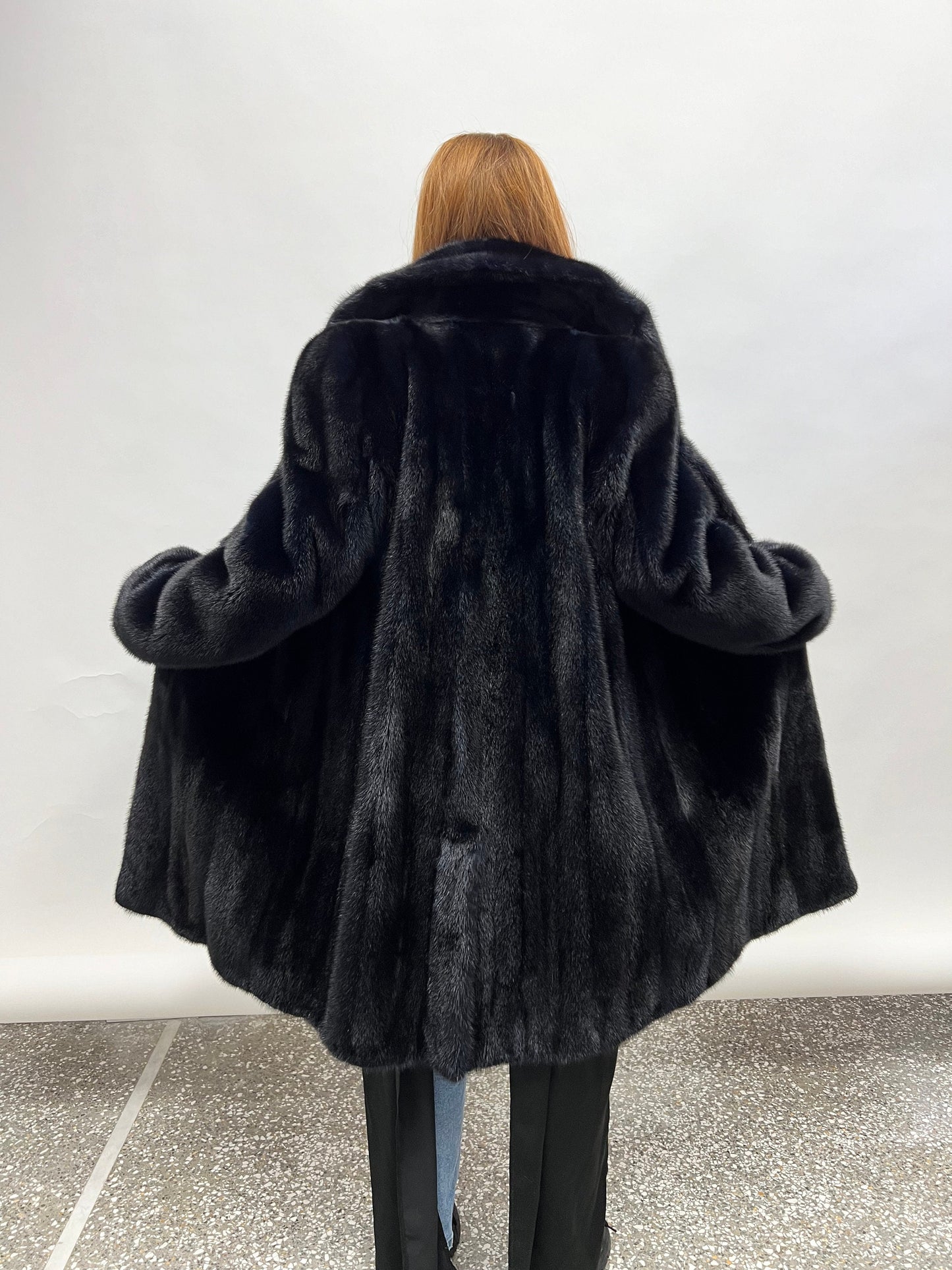 Midnight Blue Saga Mink Fur Coat, Robe Style, Size Medium