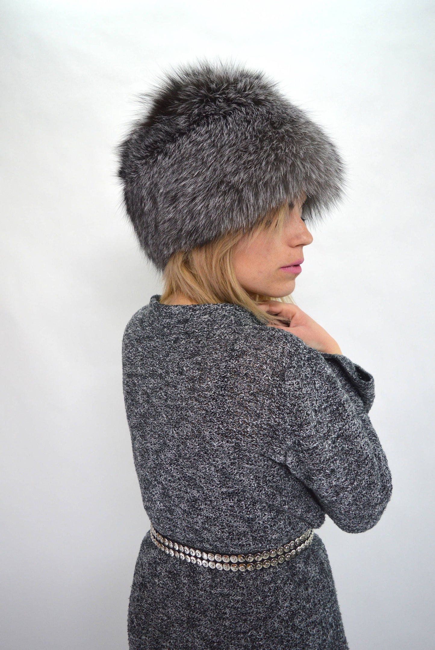 Handmade Silver Fox Fur Cossack Hat, Winter Fur Cap