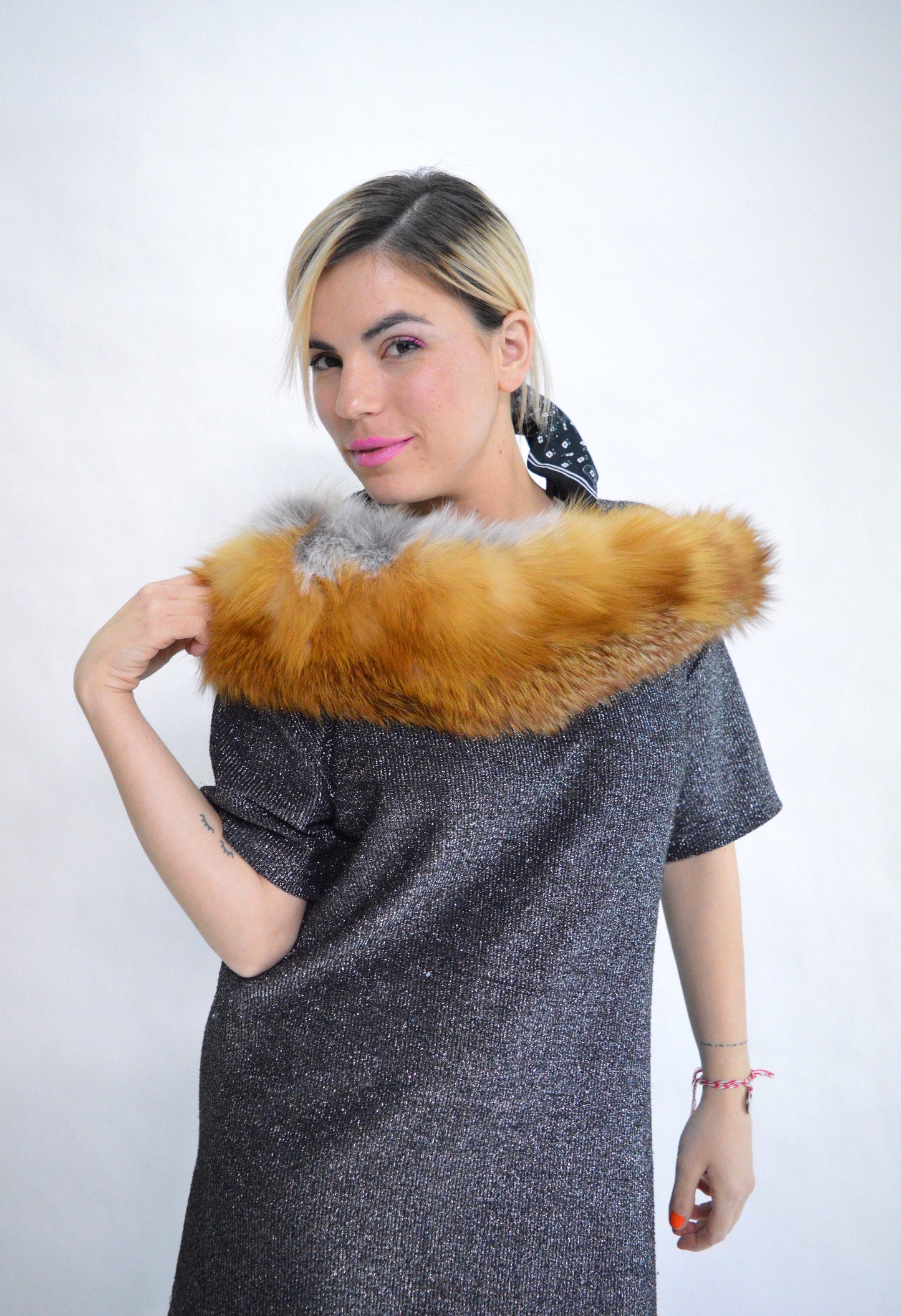 Red Fox Fur Collar Scarf: Genuine Fur Neck Warmer