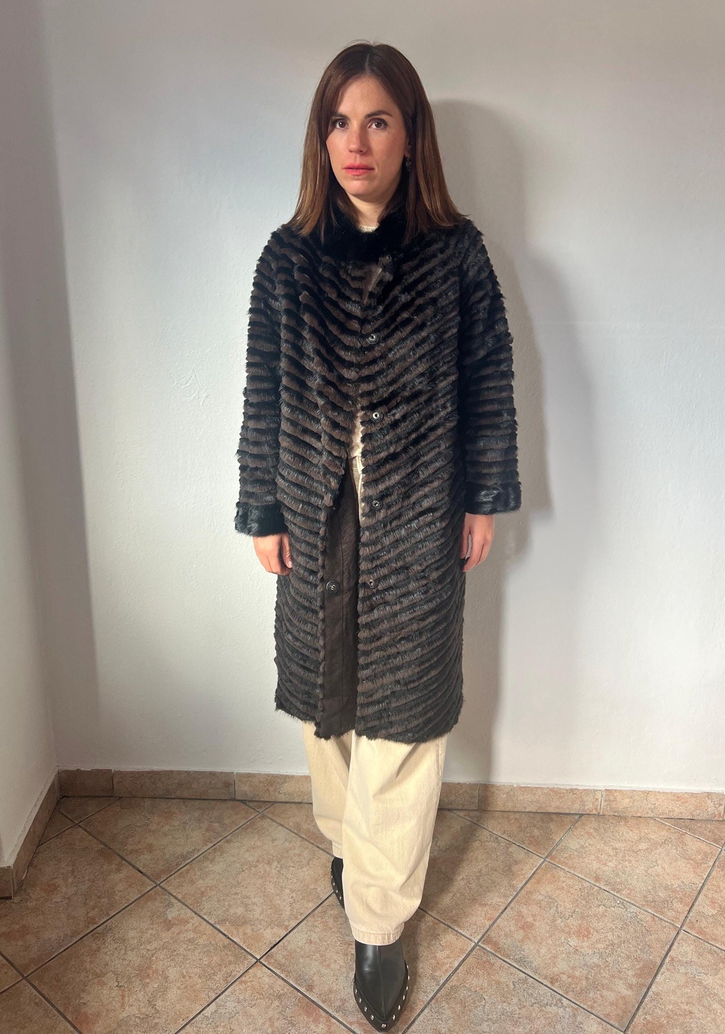 Handwoven Mink Fur Coat - Wool Lined Jacket