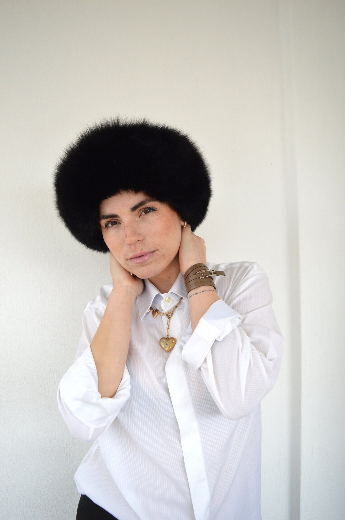 Real Black Fox Fur Headband Collar, Winter Loop Scarf