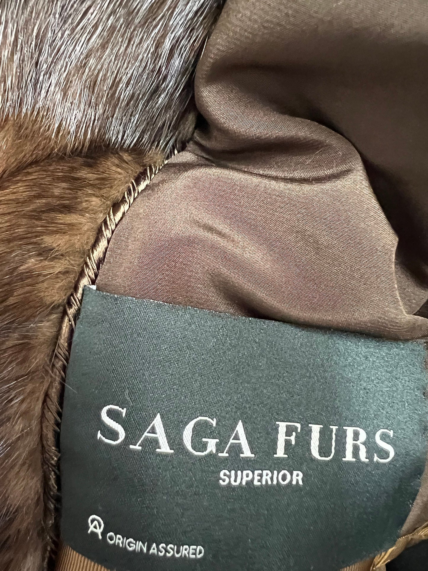 Brown Mink Hooded Jacket - Saga Furs - Zip Closure