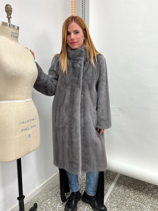 Silver Mink Fur Coat: Handmade Gray Saga Mink Jacket
