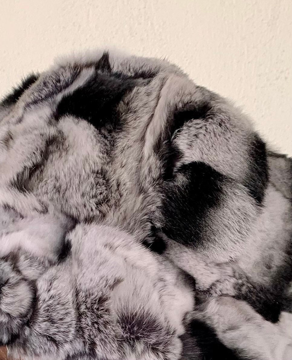 Rex Rabbit Fur Bucket Hat: Black & Grey Fisherman Style
