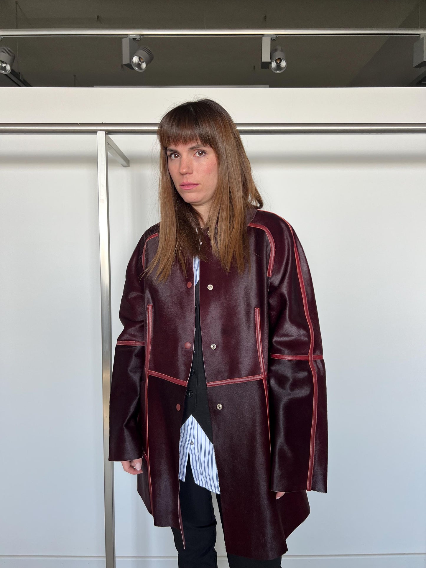Burgundy Pony Hair Leather Coat - Handmade Calf Hide
