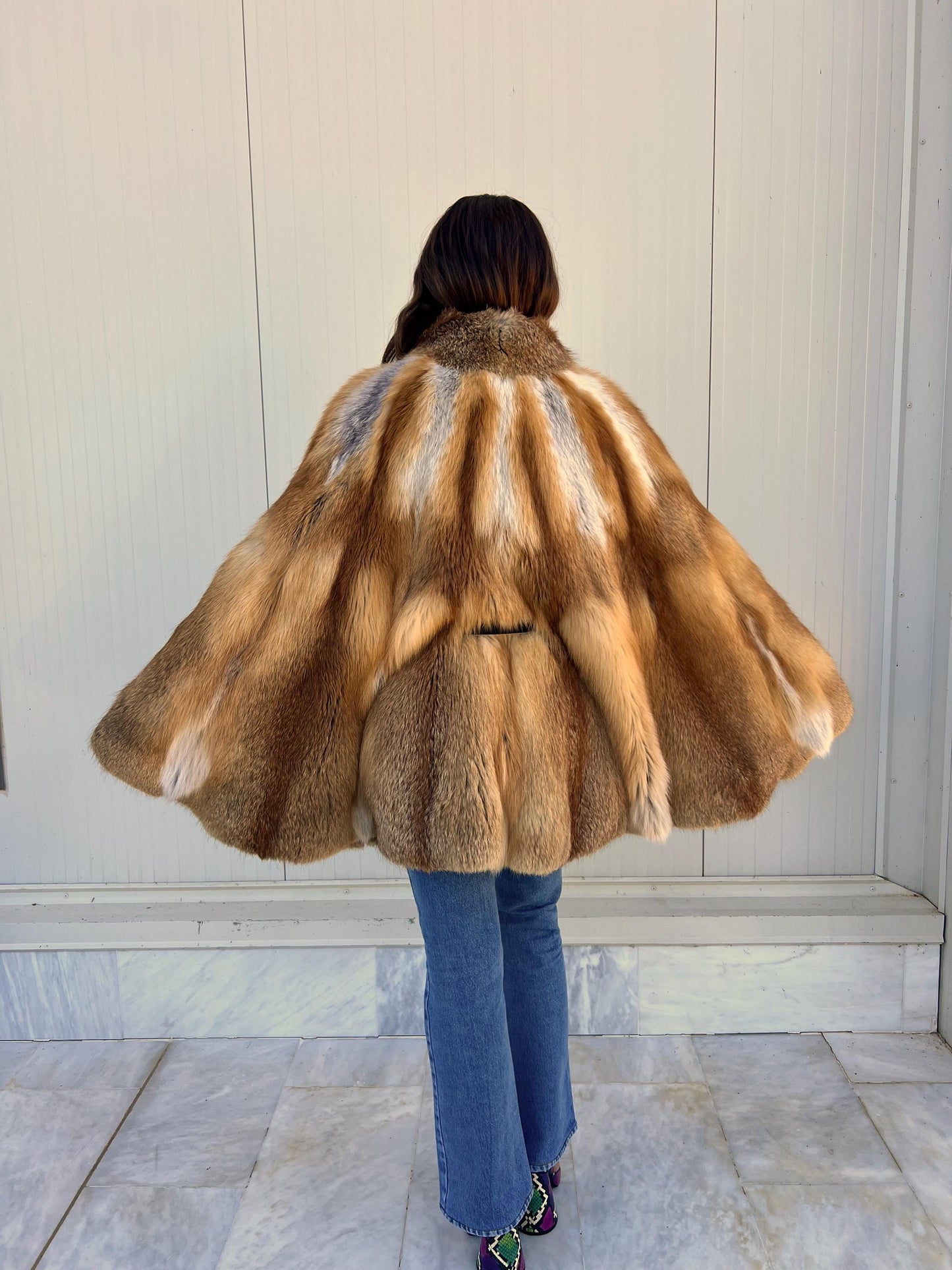 Real Red Fox Fur Cape: Handmade Oversized Fur Clip Closure