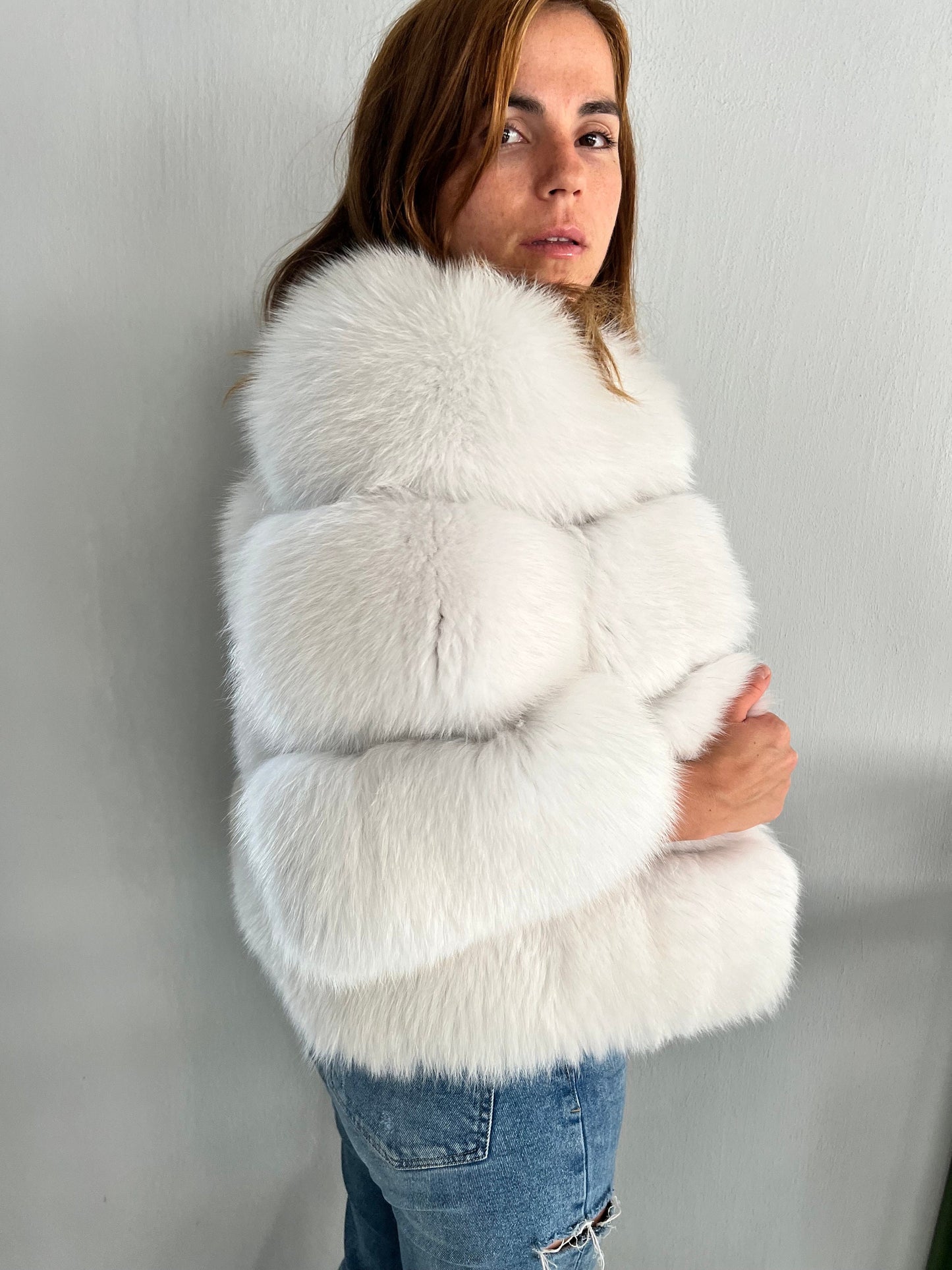 Handmade White Fox Fur Bolero Jacket - Bridal Stole size Small