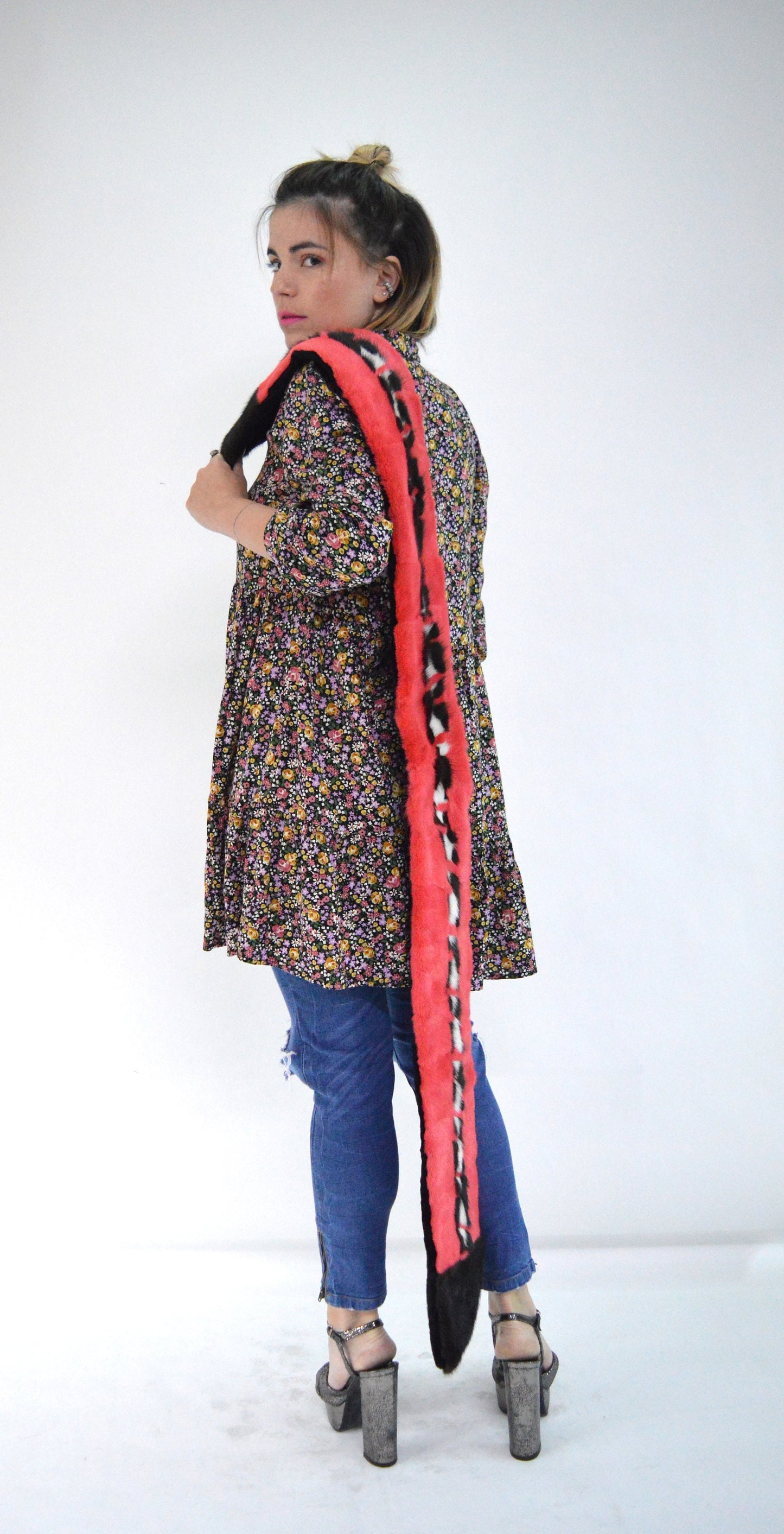 Multicolour Mink Fur Scarf: Handmade Neck Warmer Loop