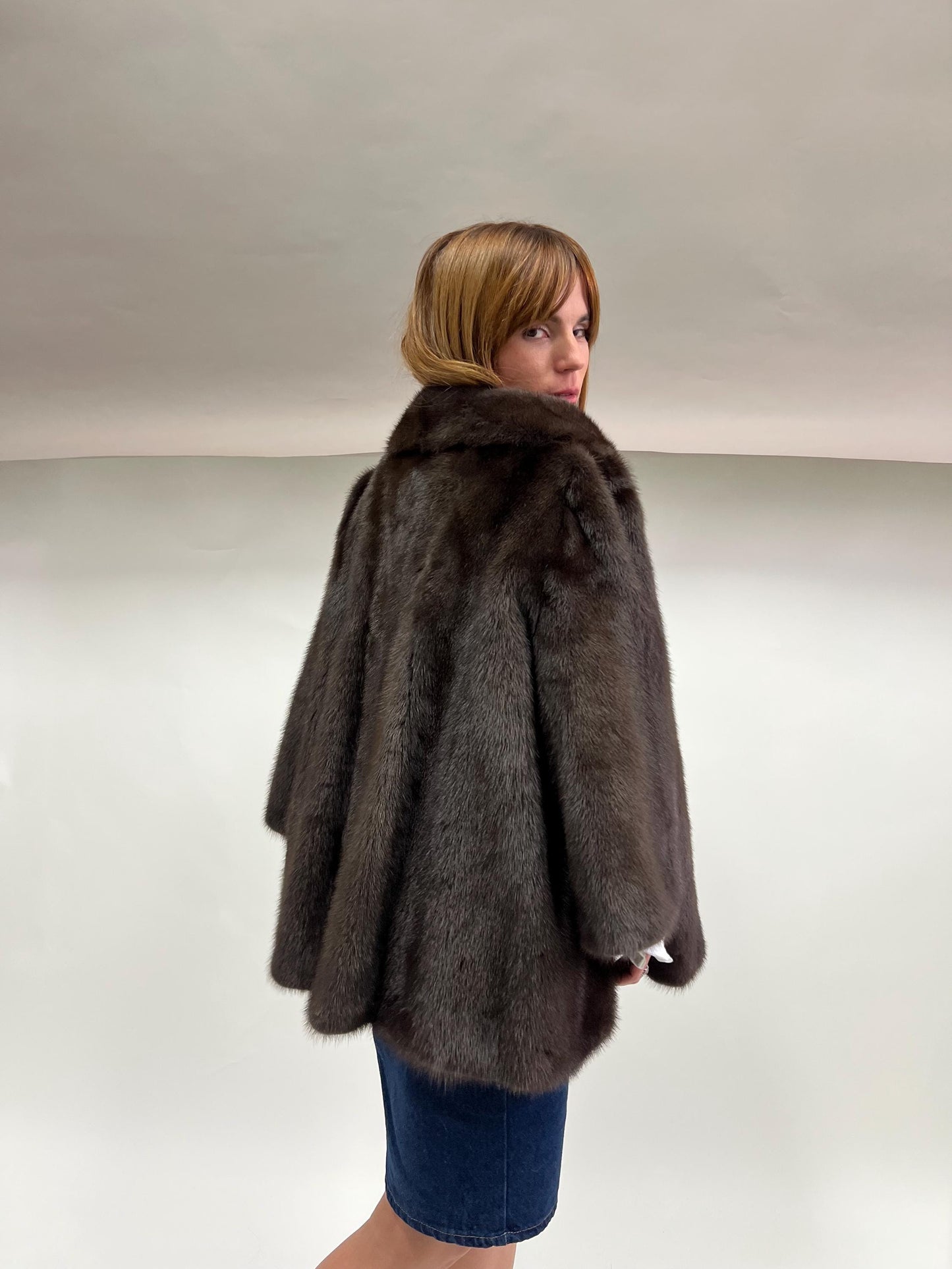 Saga Quality Chestnut Mink Fur Jacket: Edgy Stand Up Collar