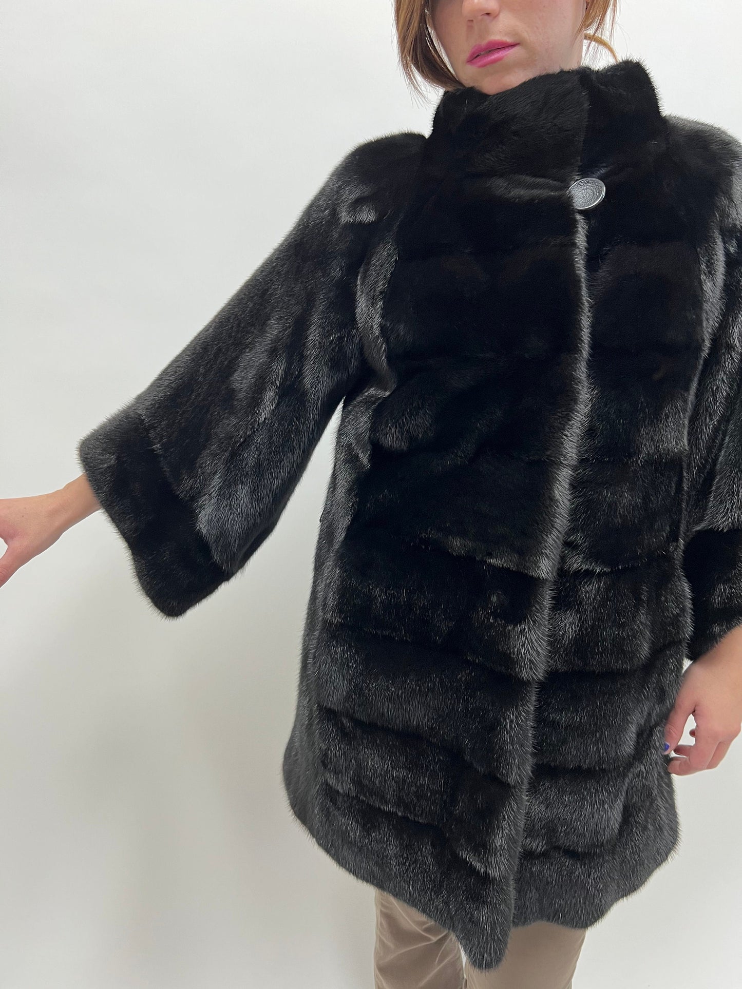 Saga Mink Fur Coat: Black Horizontal Collar Jacket