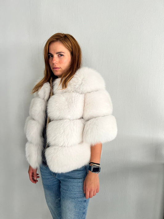 Handmade White Fox Fur Bolero Jacket - Bridal Stole size Small