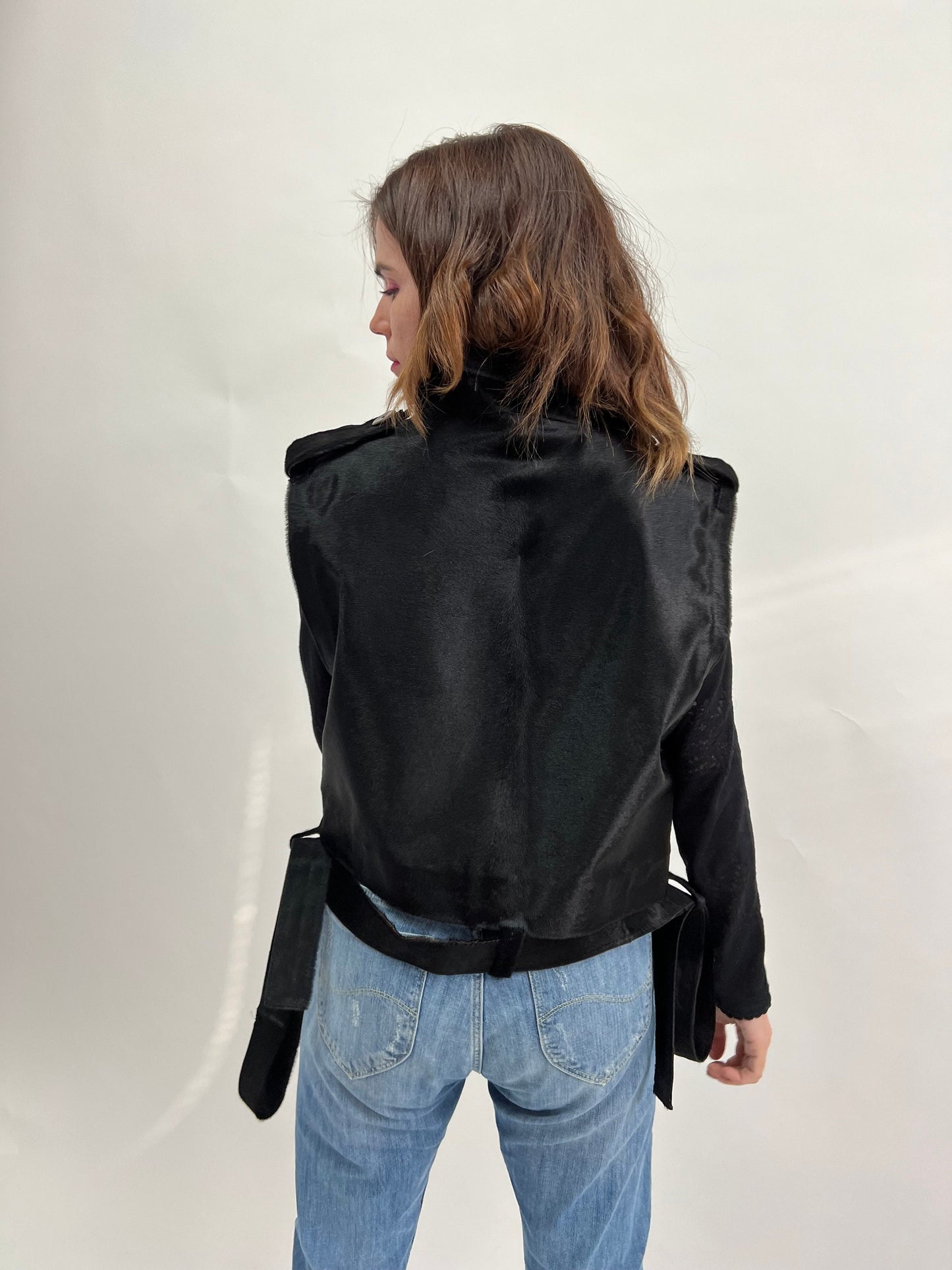 Hair-On Hide Leather Vest: Genuine Cavallino Fur, Belted Utility Vest