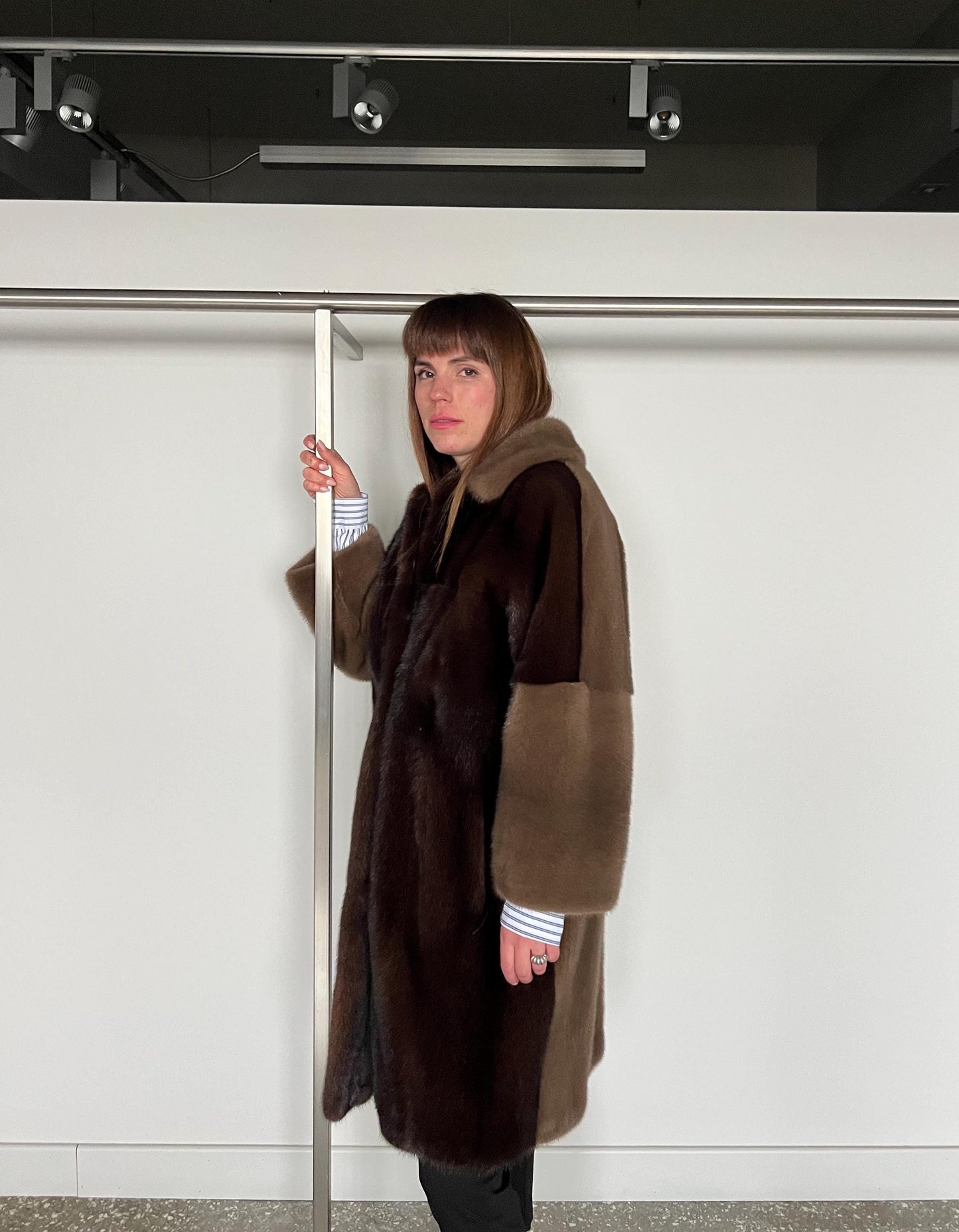 Saga Mink Fur Coat: Dark Brown & Camel, Handmade in Greece