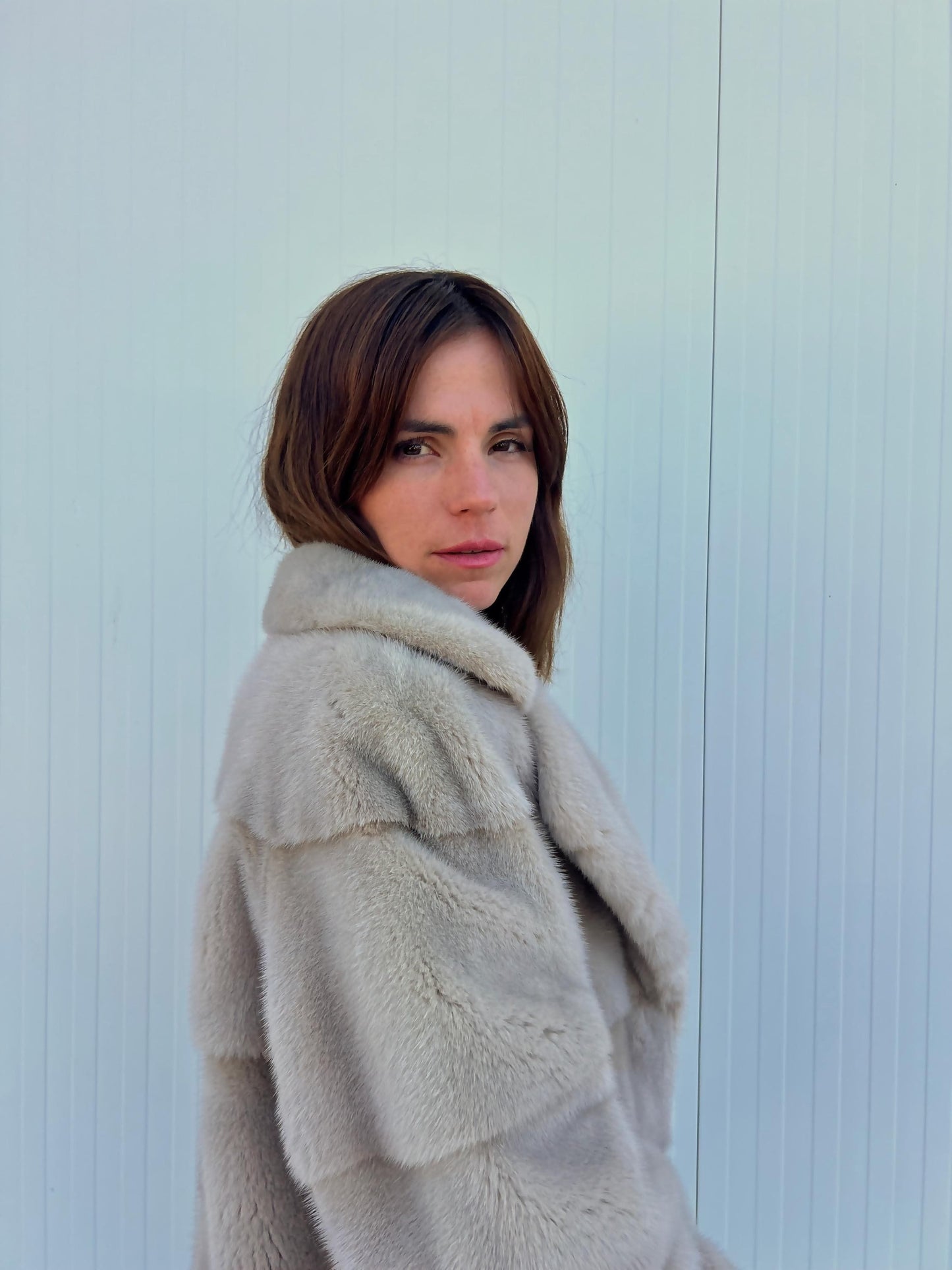 Genuine Cream Mink Fur Jacket, Saga Mink Pelts, Handmade in Greece