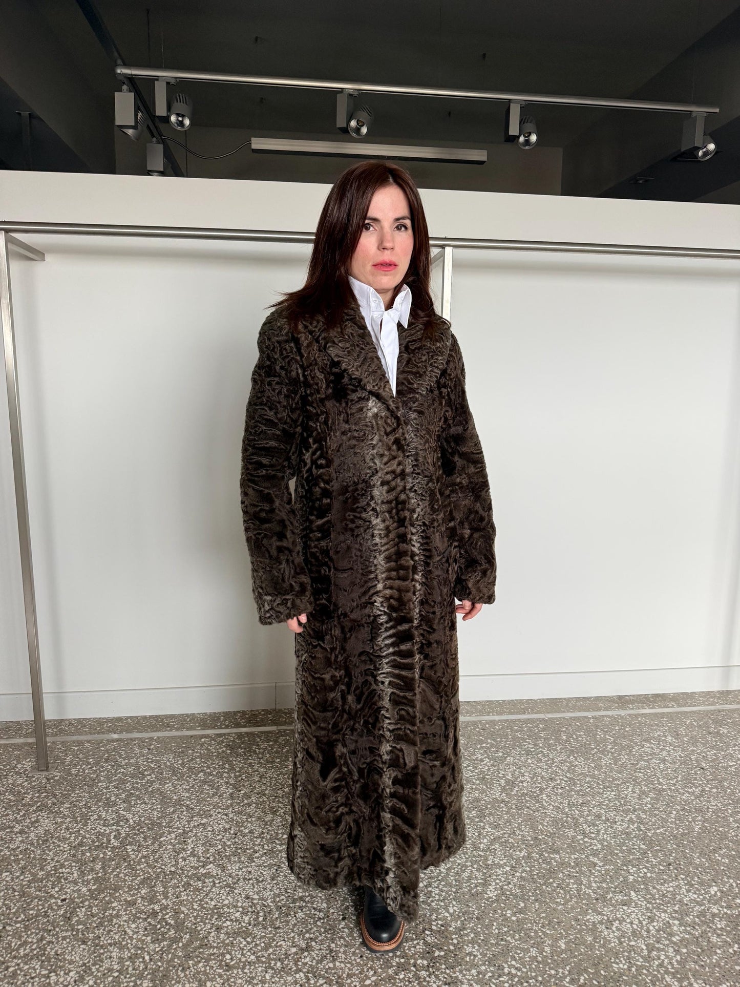 Handmade cross Swakara Curly Fur Coat – Extremely Warm Sheepskin brown Coat