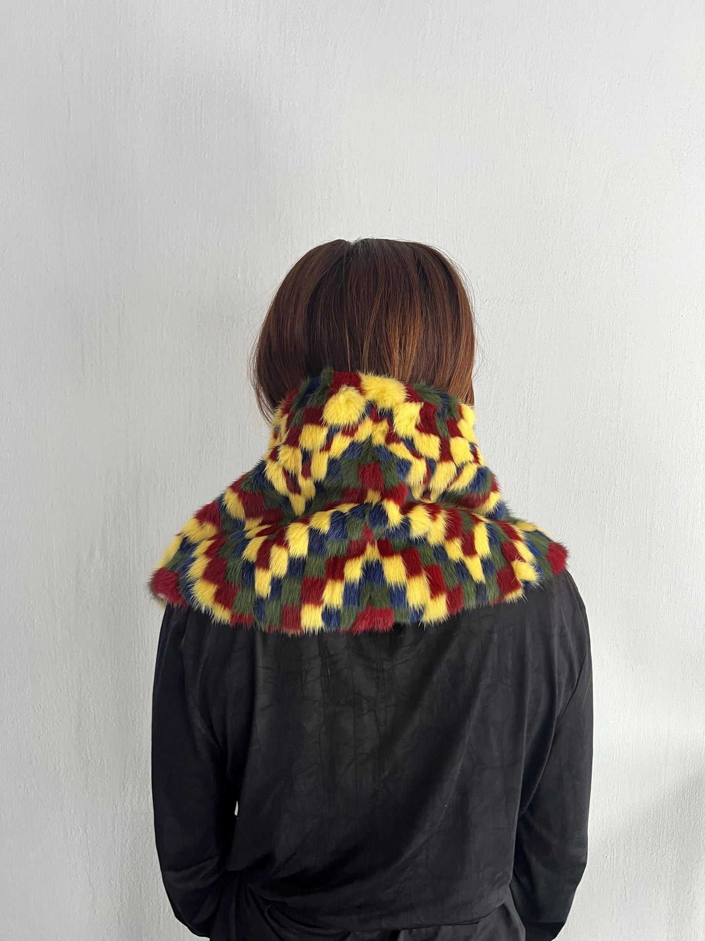 Multicolor Mink Fur Cowl Scarf: Zipped Leather Detail, Handmade