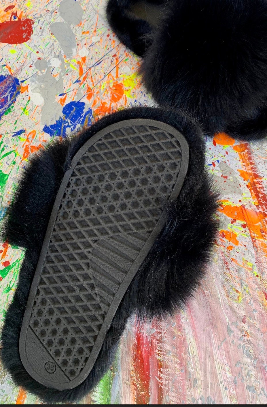 Red Mink Fur Slides: Luxury Fur Slippers with PVC Sole