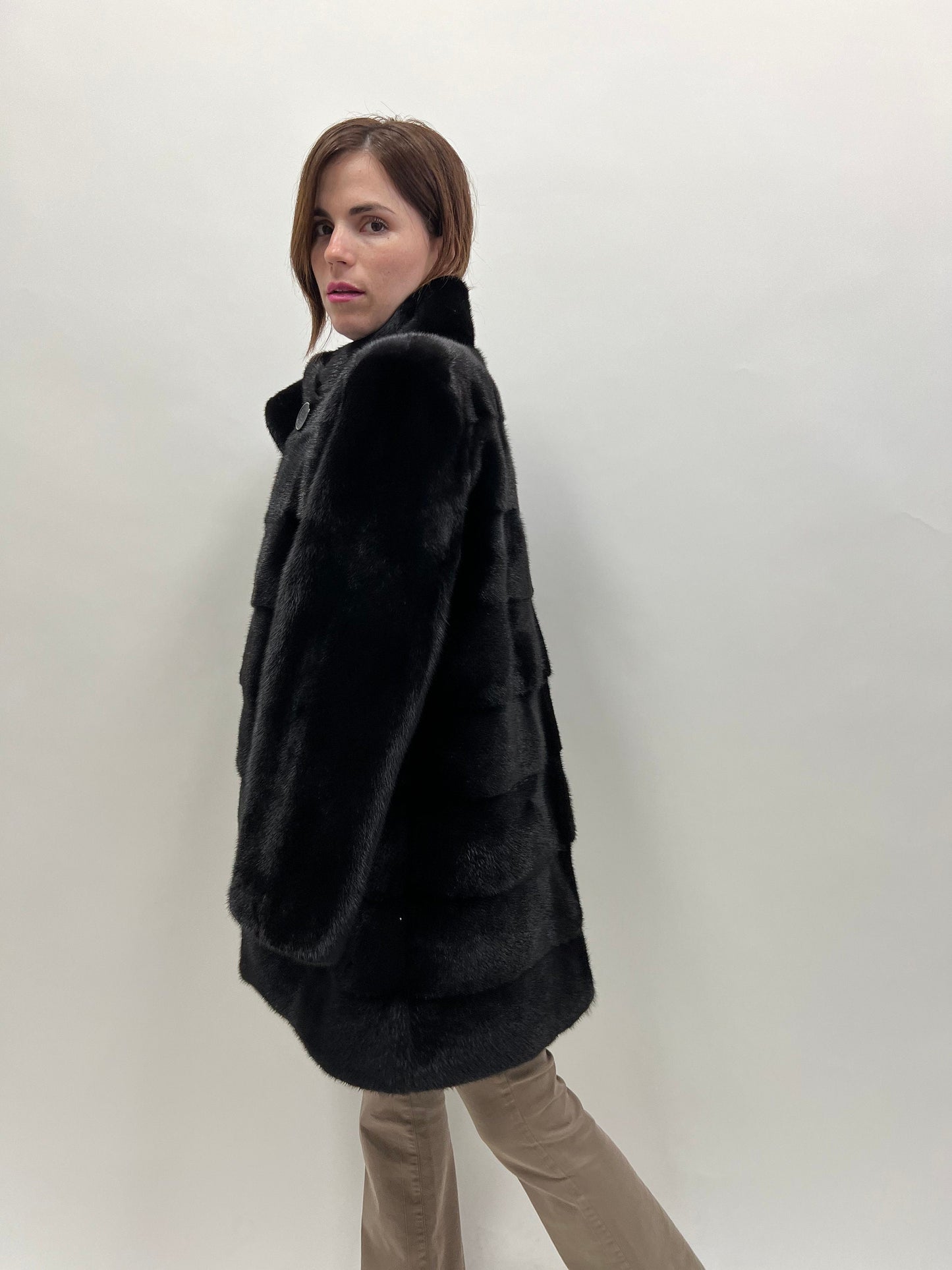 Saga Mink Fur Coat: Black Horizontal Collar Jacket