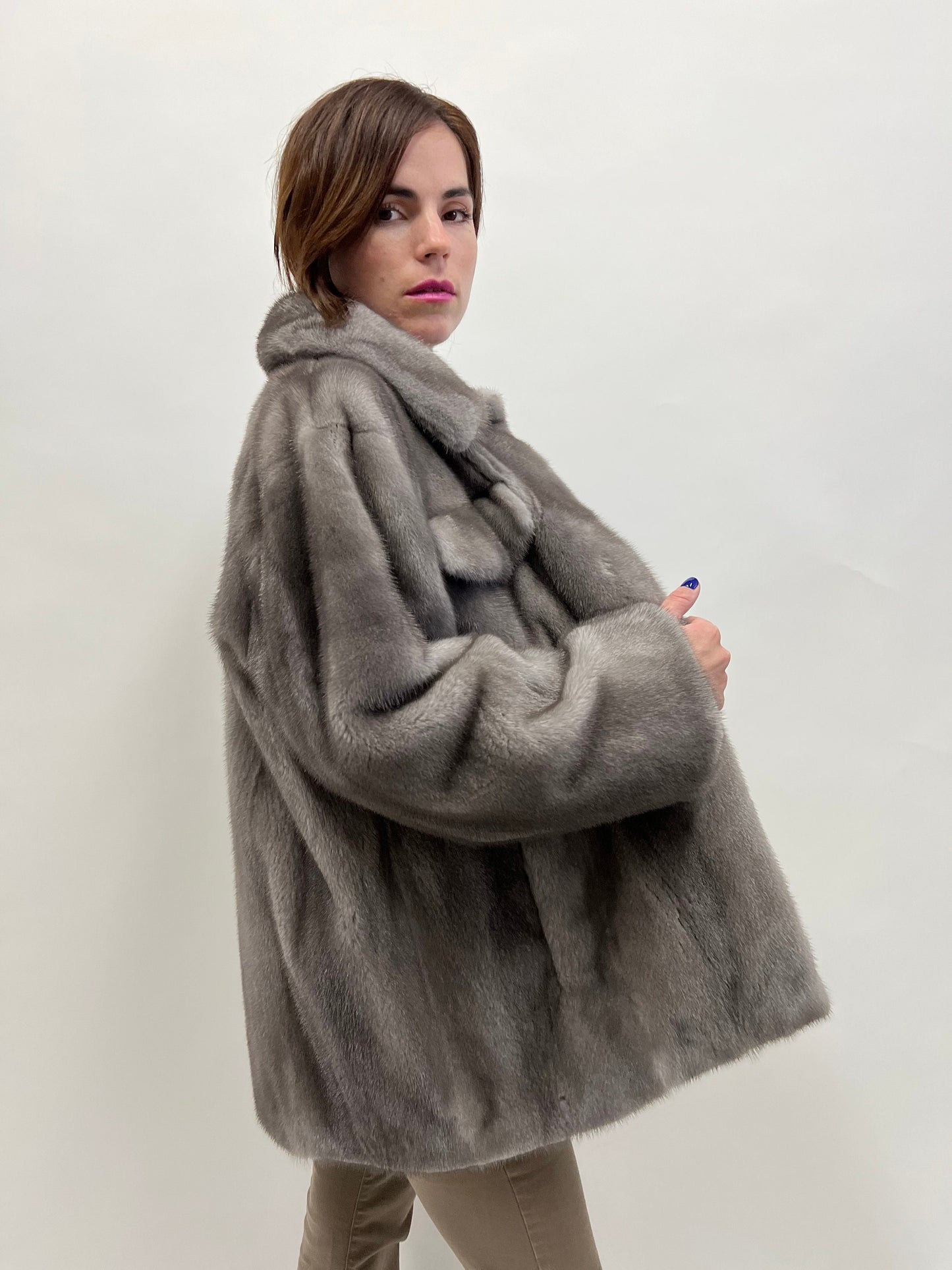 Blue Iris Mink Fur Over-Shirt Coat: Boxy Style, Pockets