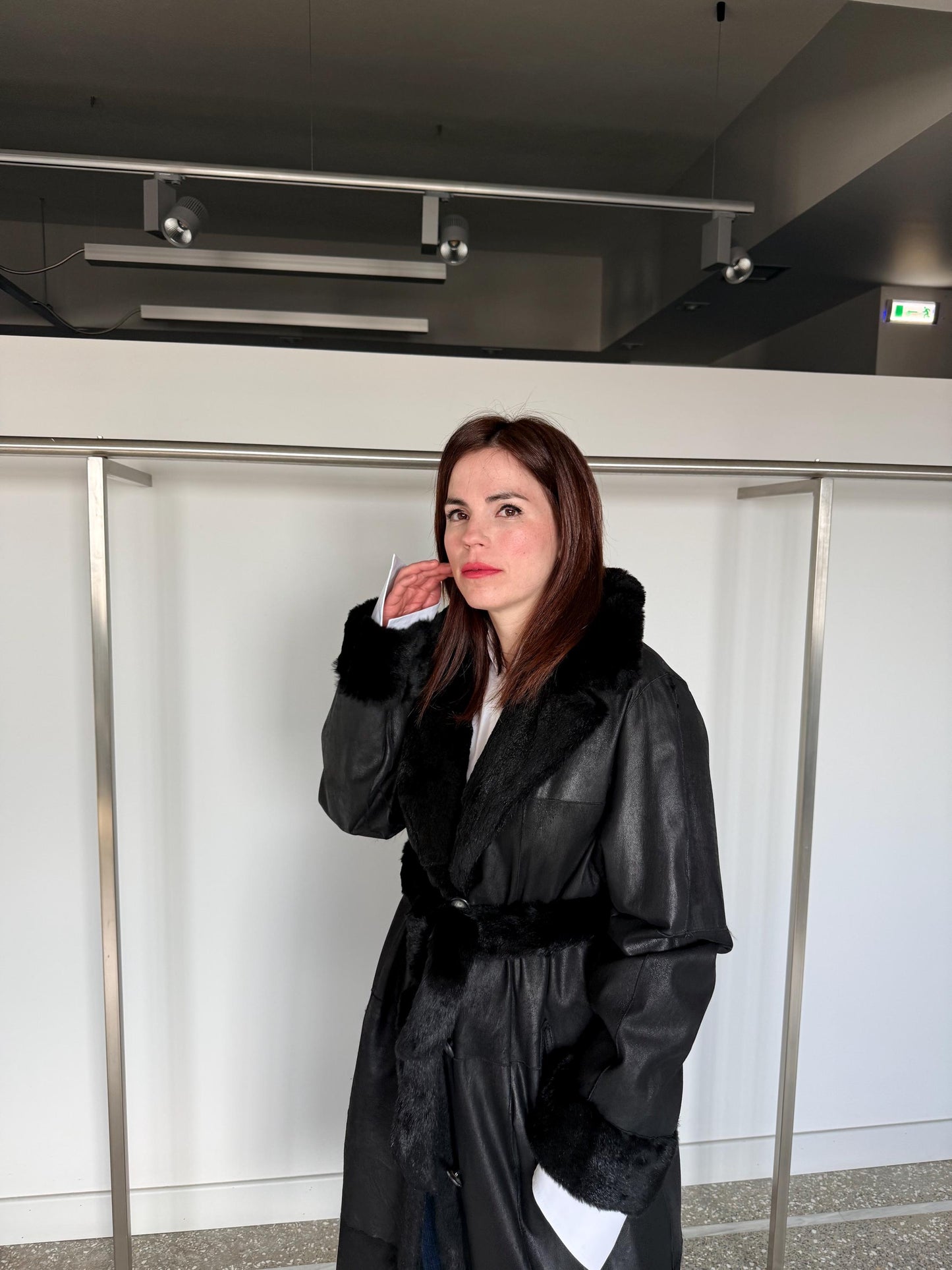 Handmade Black rex rabbit Fur Jacket:Reversible  super warm Sheepskin Coat