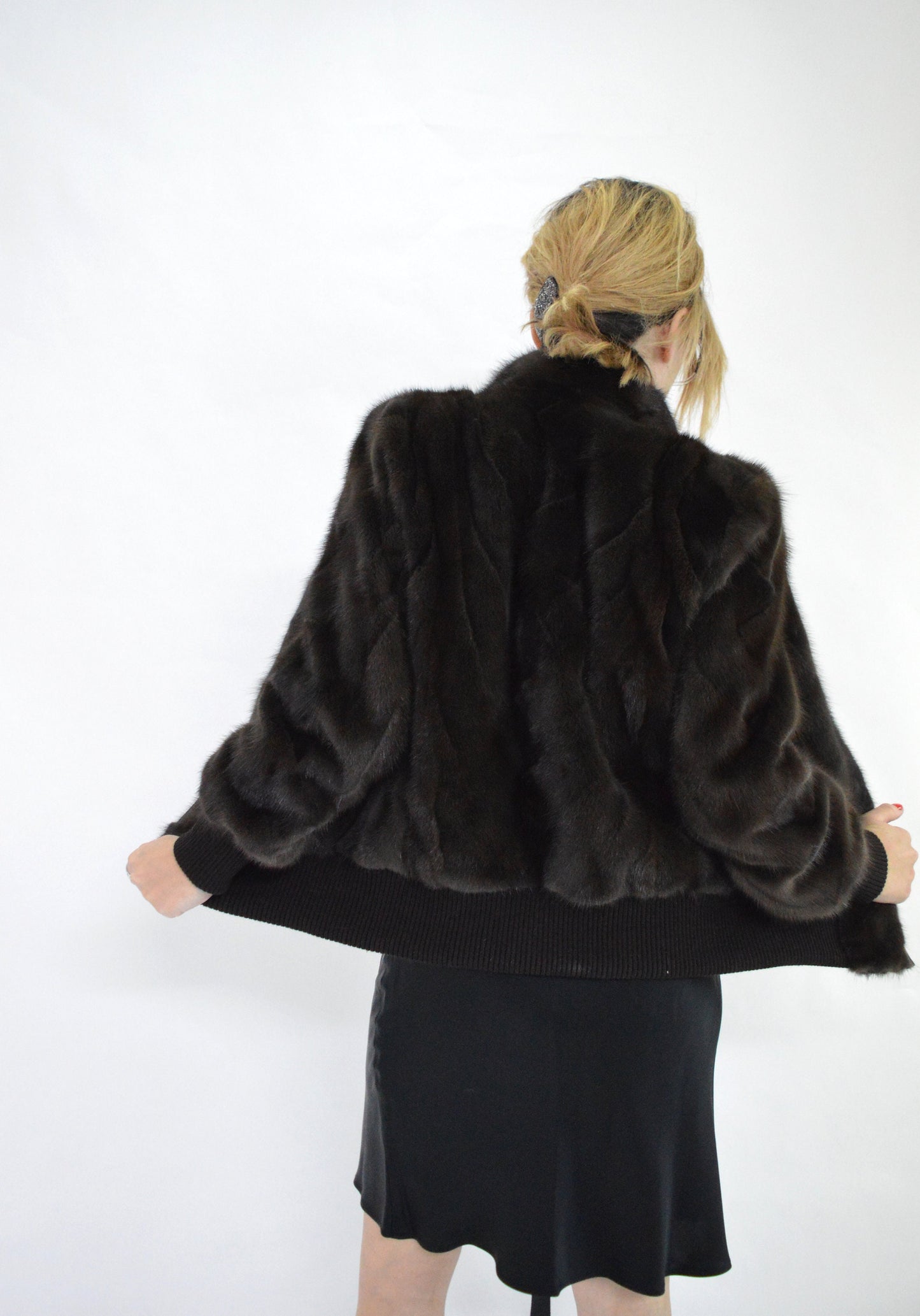 Brown Mink Fur Bomber Jacket: Knitted Trim, Luxury Women's Coat