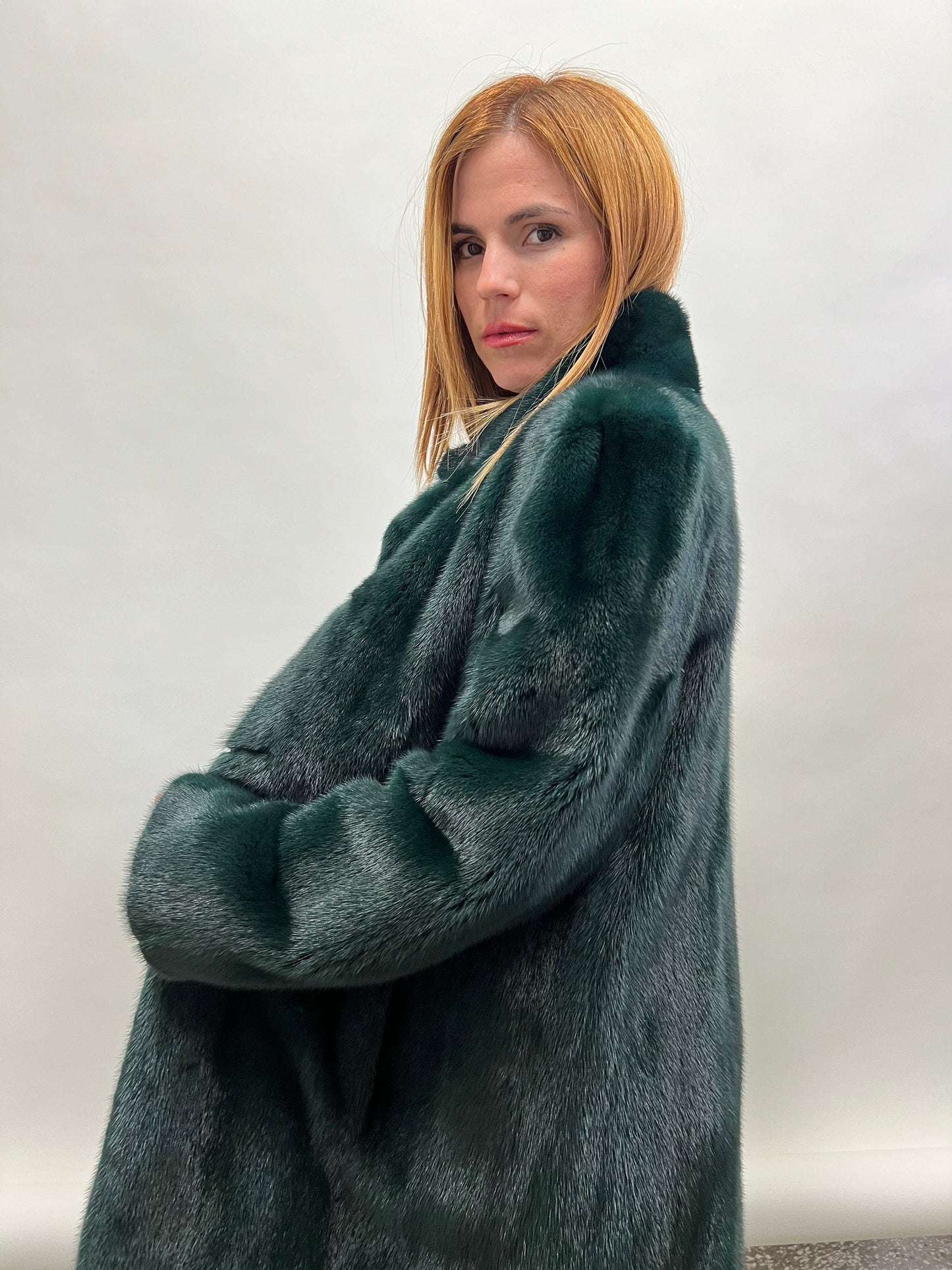 Emerald Green Mink Fur Coat - Full Skin Let Out - Size M/L/XL