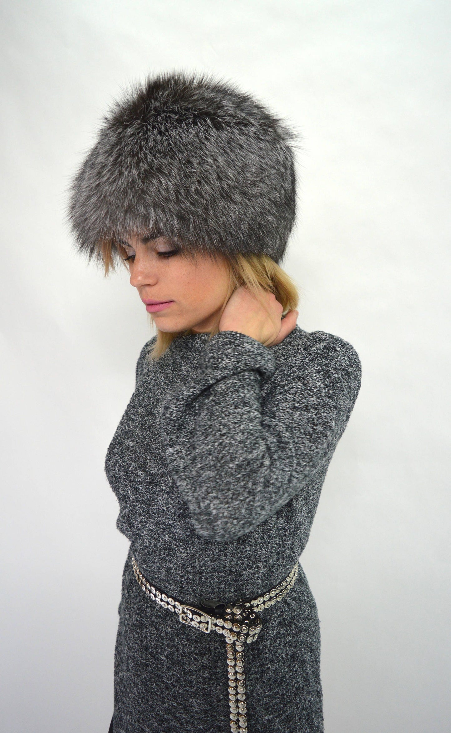 Handmade Silver Fox Fur Cossack Hat, Winter Fur Cap