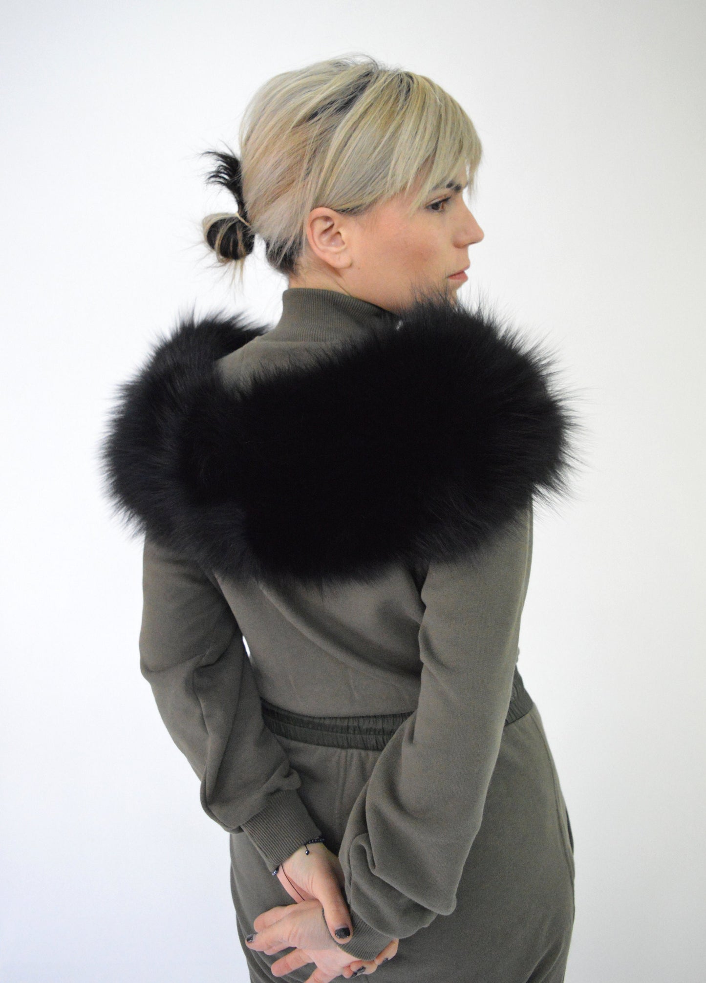Real Fox Fur Black Collar: Luxury Neck Warmer Stole