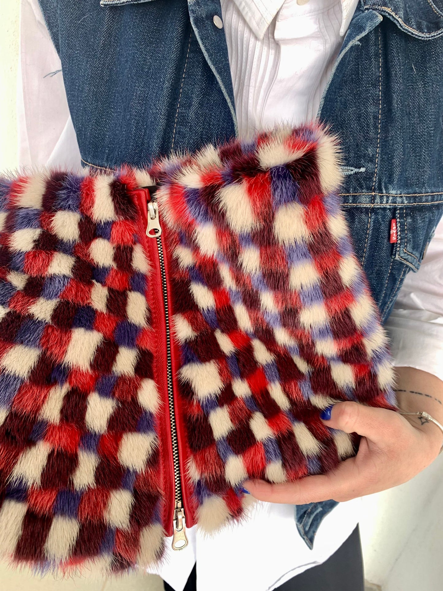 Pixelated Mink Fur Cowl: Zipped Loop Scarf